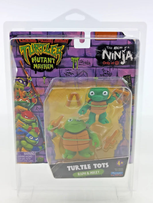 TMNT Mutant Mayhem Turtle Tots Raph & Mikey Figures with Figure Protector