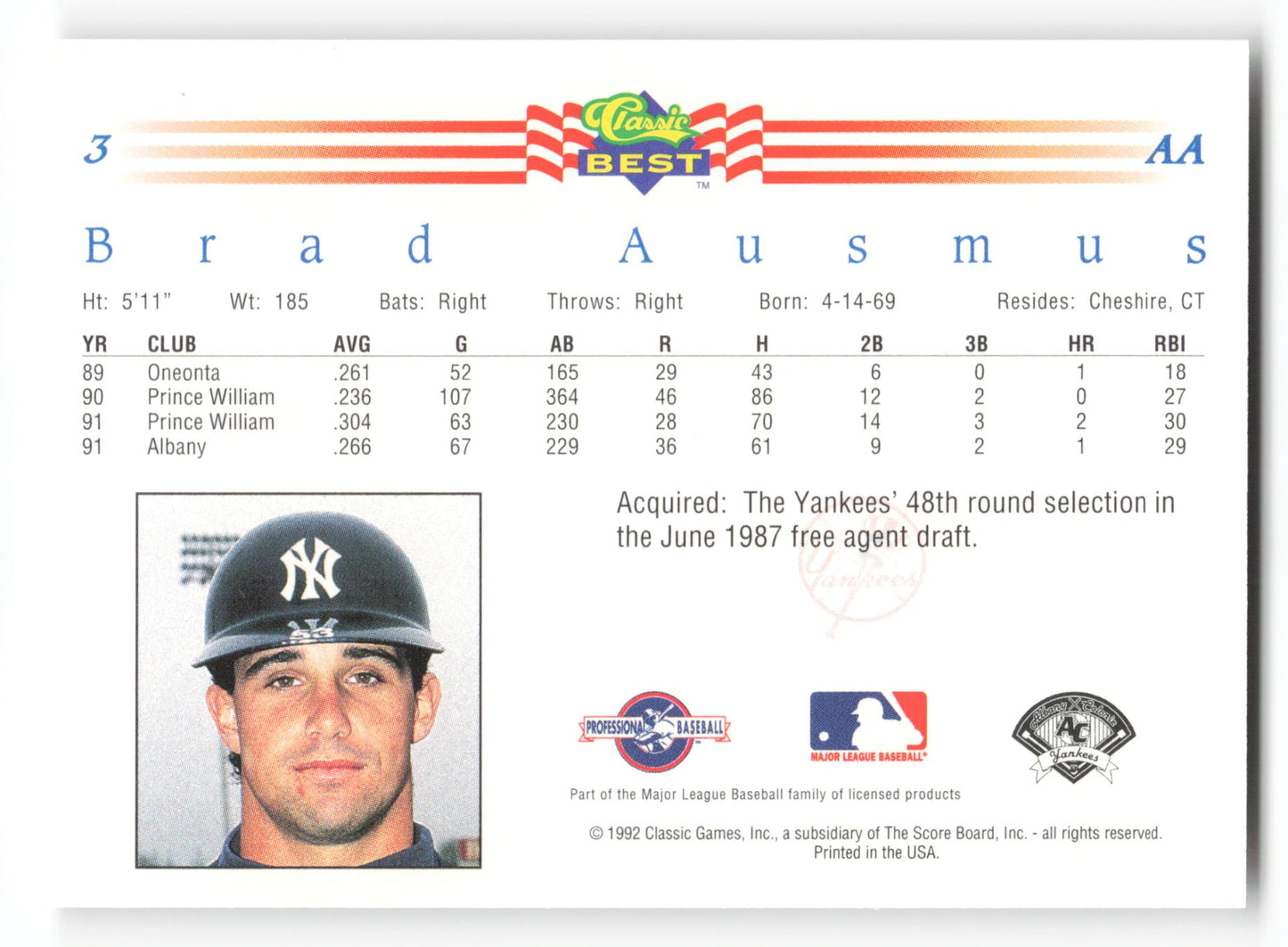 Brad Ausmus - #3 - 1992 Classic Best - MLB