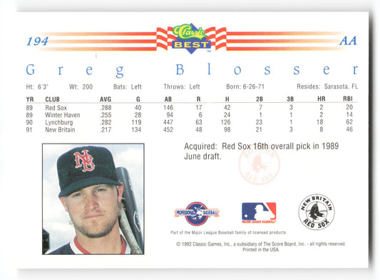 Greg Blosser - #194 - 1992 Classic Best - MLB