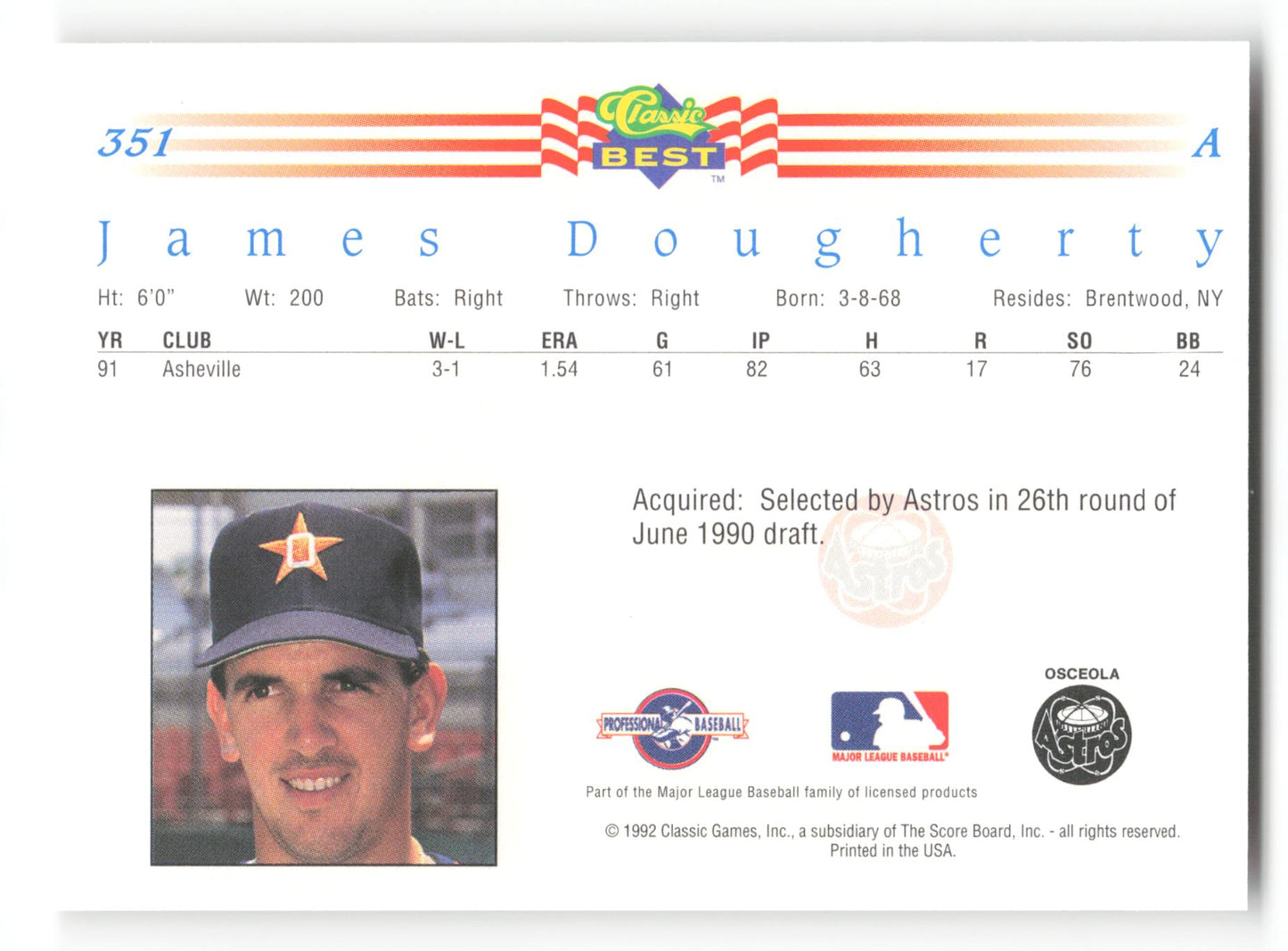 James Dougherty - #351 - 1992 Classic Best - MLB
