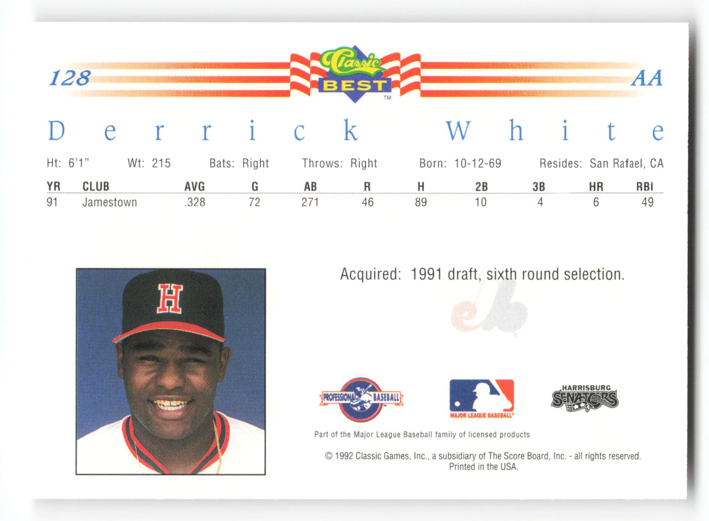 Derrick White - #128 - 1992 Classic Best - MLB