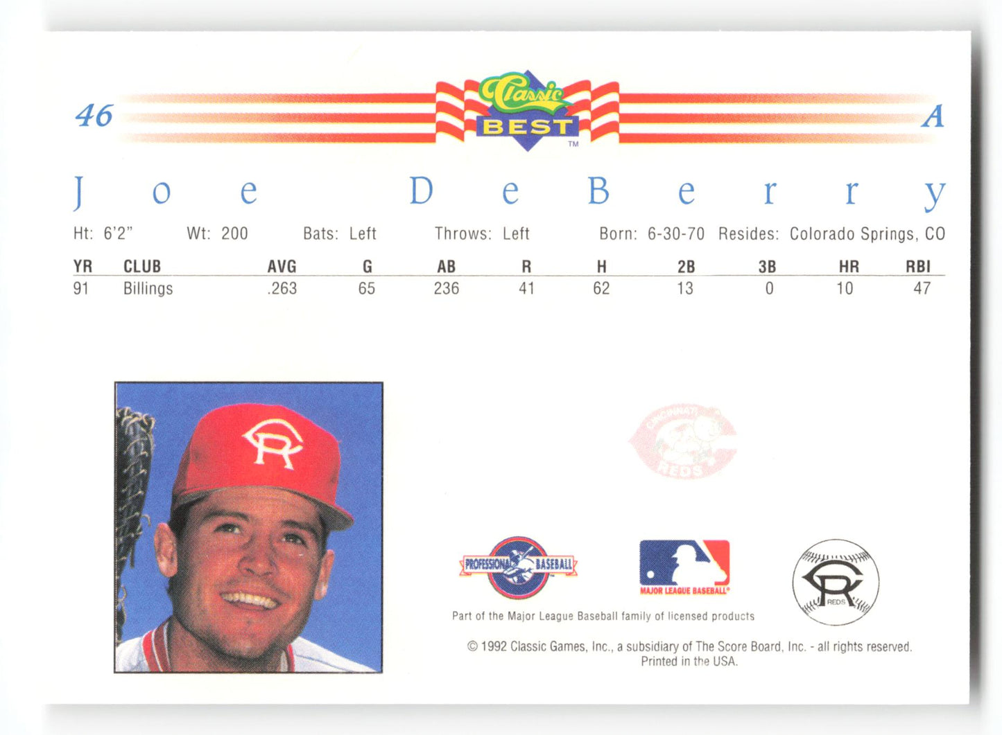 Joe DeBerry - #46 - 1992 Classic Best - MLB