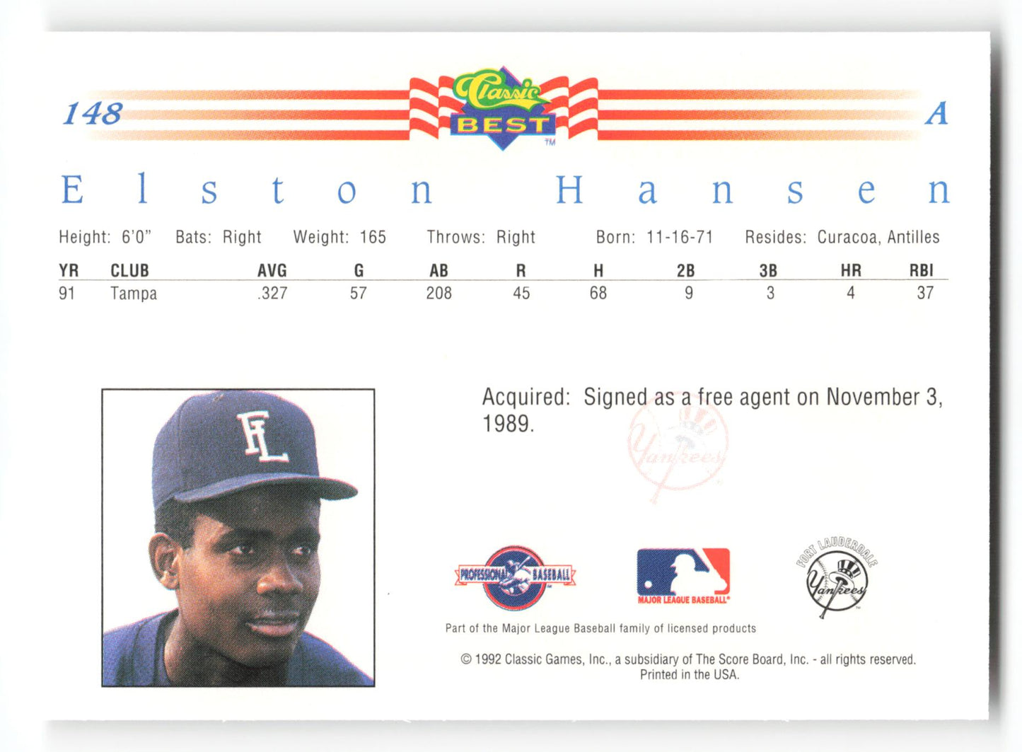 Elston Hansen - #148 - 1992 Classic Best - MLB