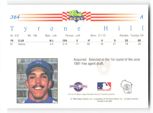 Tyrone Hill - #364 - 1992 Classic Best - MLB