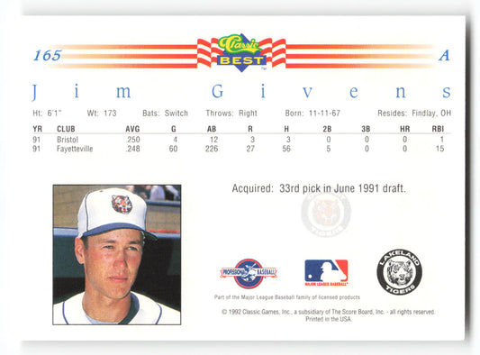 Jim Givens - #165 - 1992 Classic Best - MLB