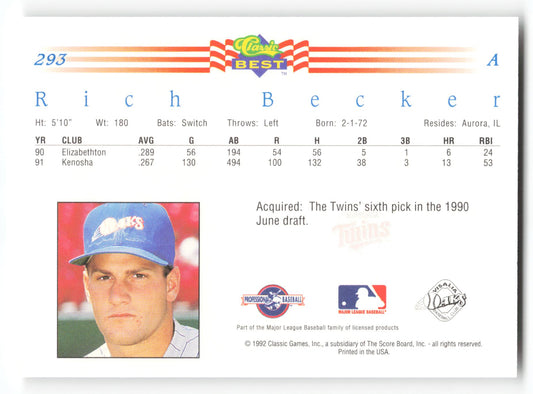 Rich Becker - #293 - 1992 Classic Best - MLB