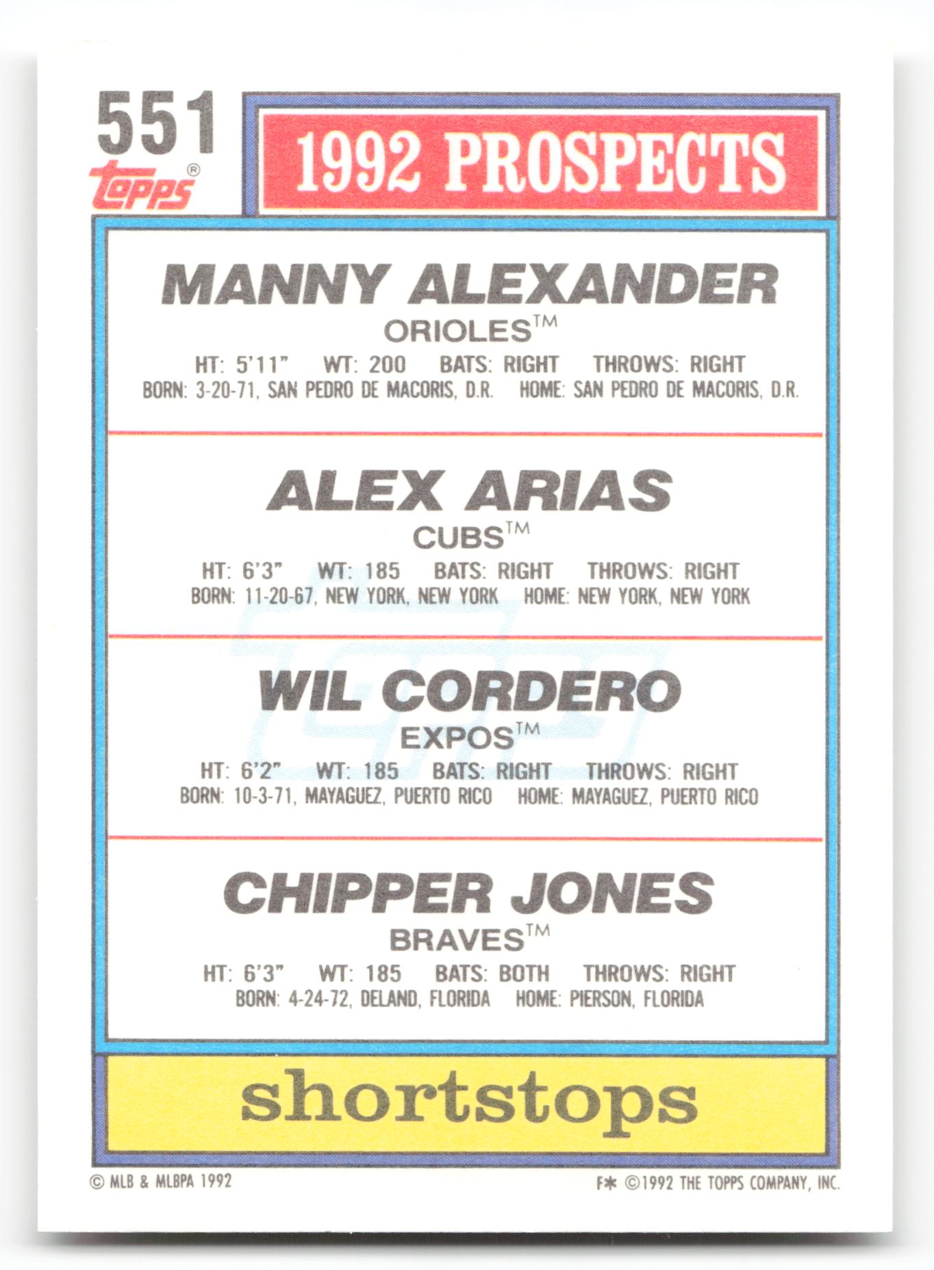 1992 Topps #551 1992 Top Prospects Shortstops TP, RC