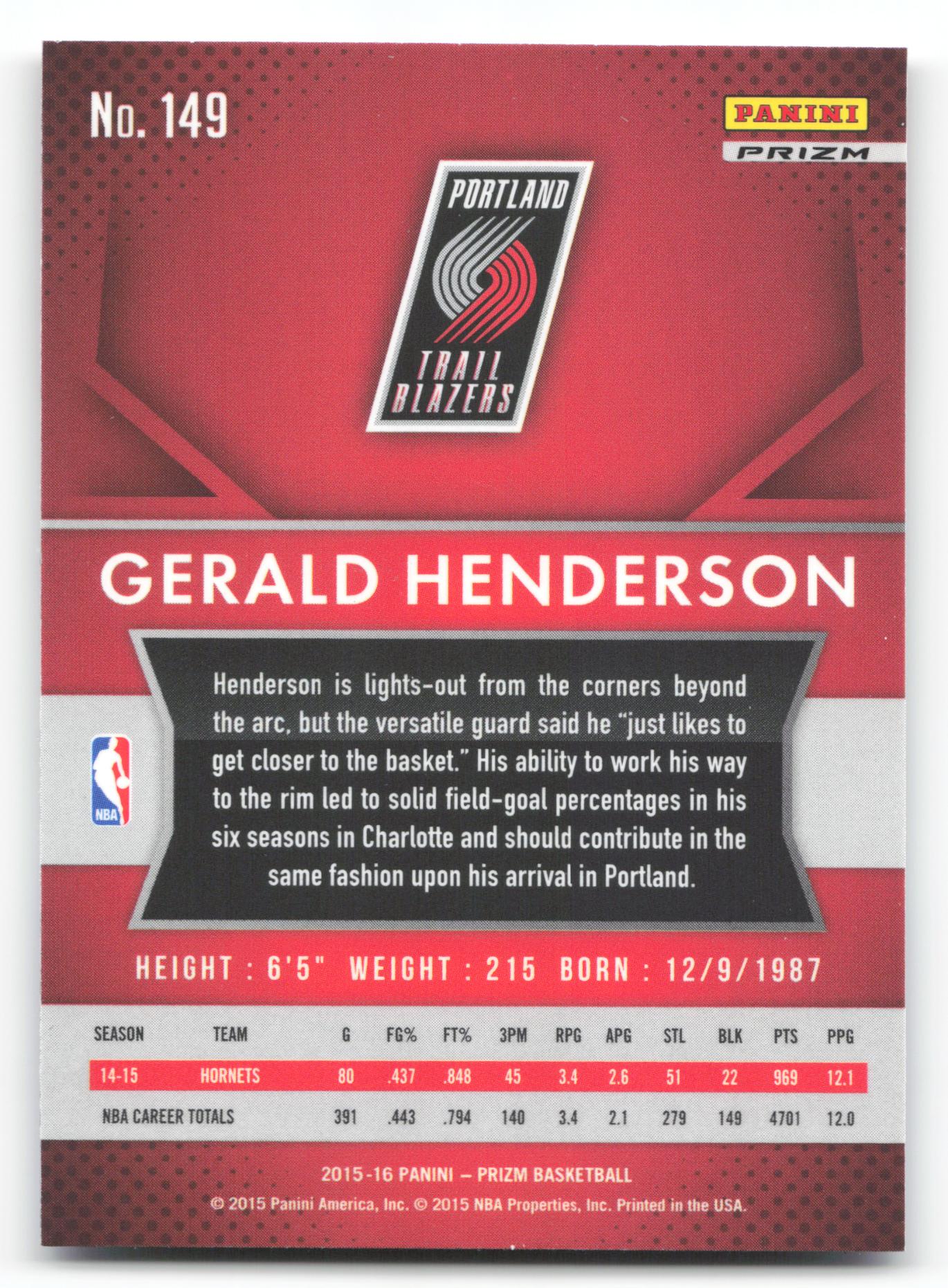 Gerald Henderson - #149 - 2015-16 Panini Prizm - Prizm