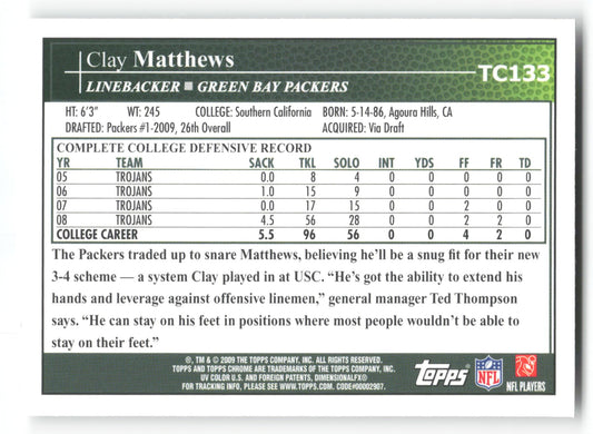 Clay Matthews - #TC133 - 2009 Topps Chrome - Topps