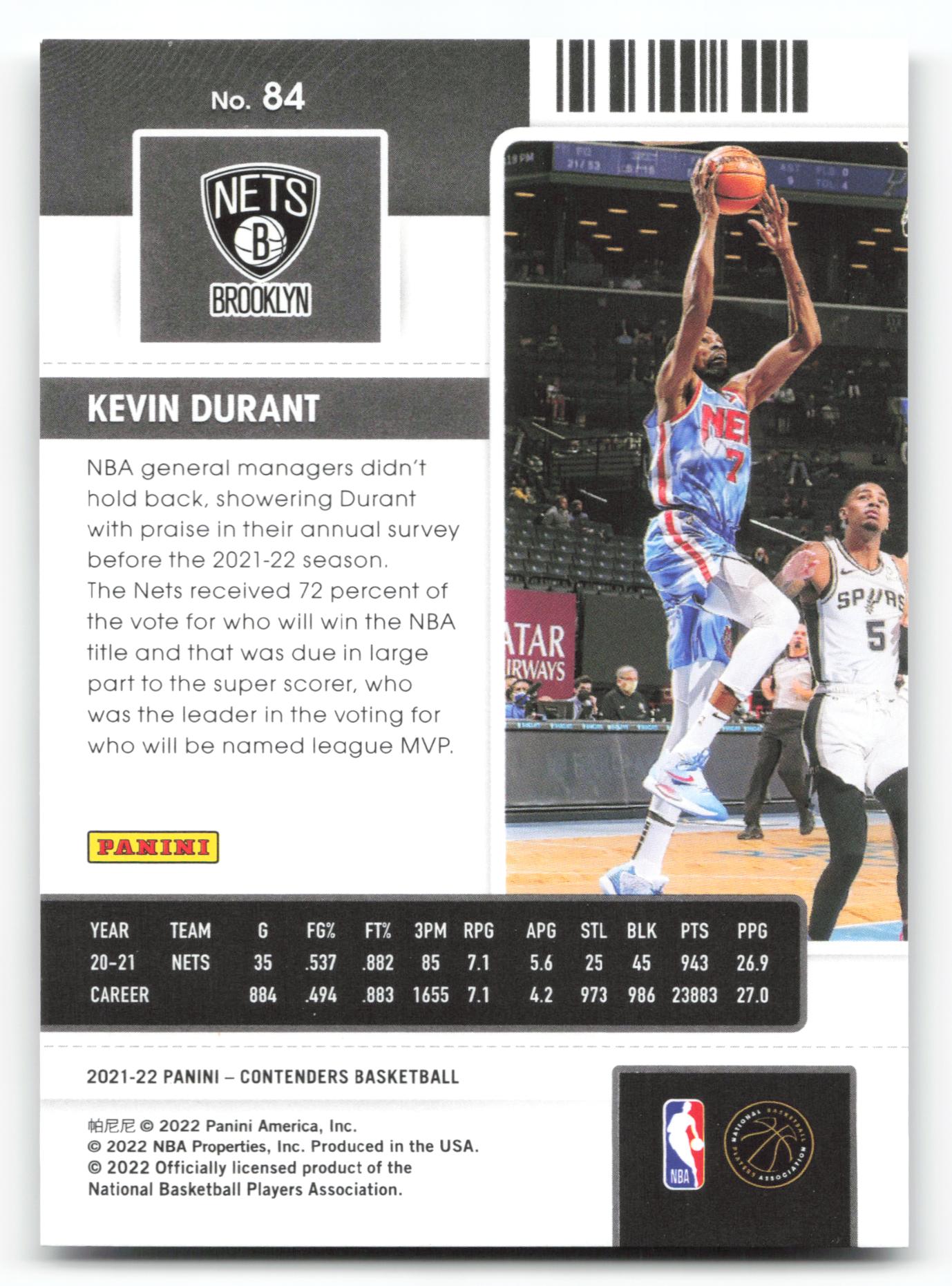 Kevin Durant - #84 - 2021-22 Panini Contenders - Panini