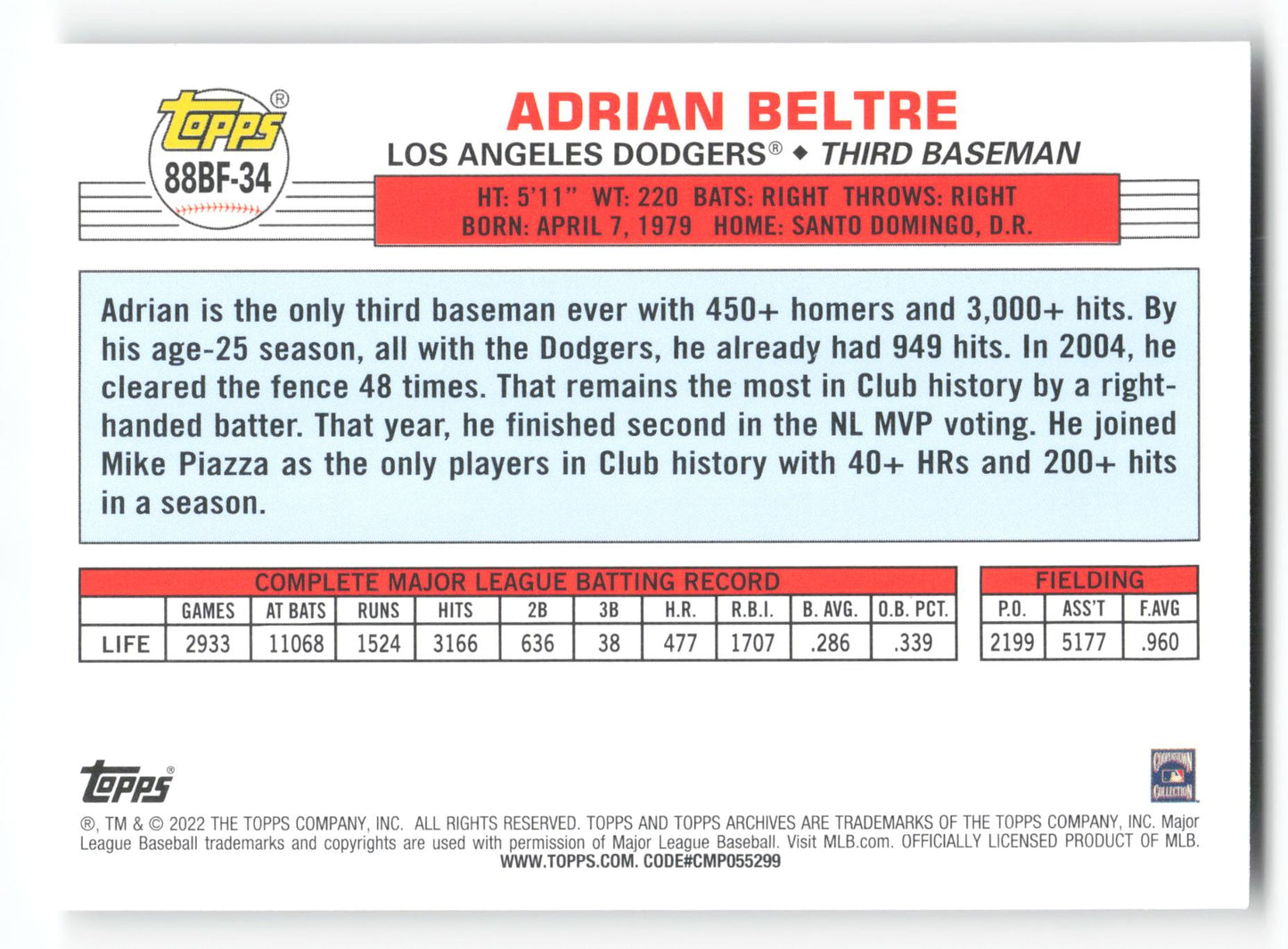 Adrian Beltre - #88BF-34 - 2022 Topps Archives - Topps