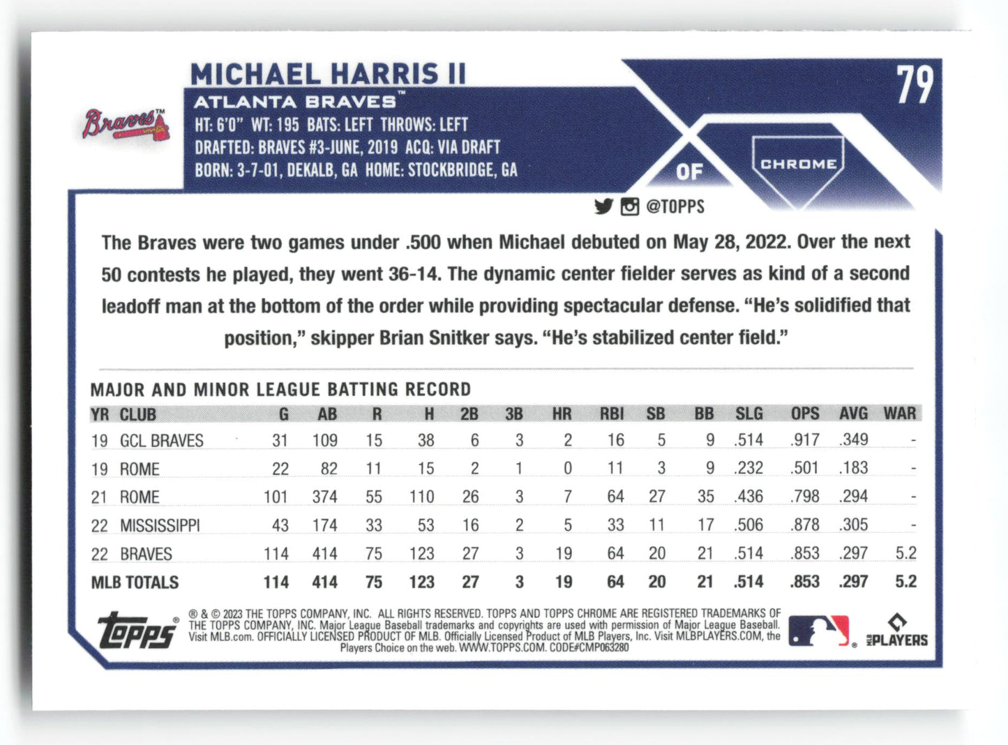 Michael Harris II - #79 - 2023 Topps Chrome Logofractor Edition - Topps
