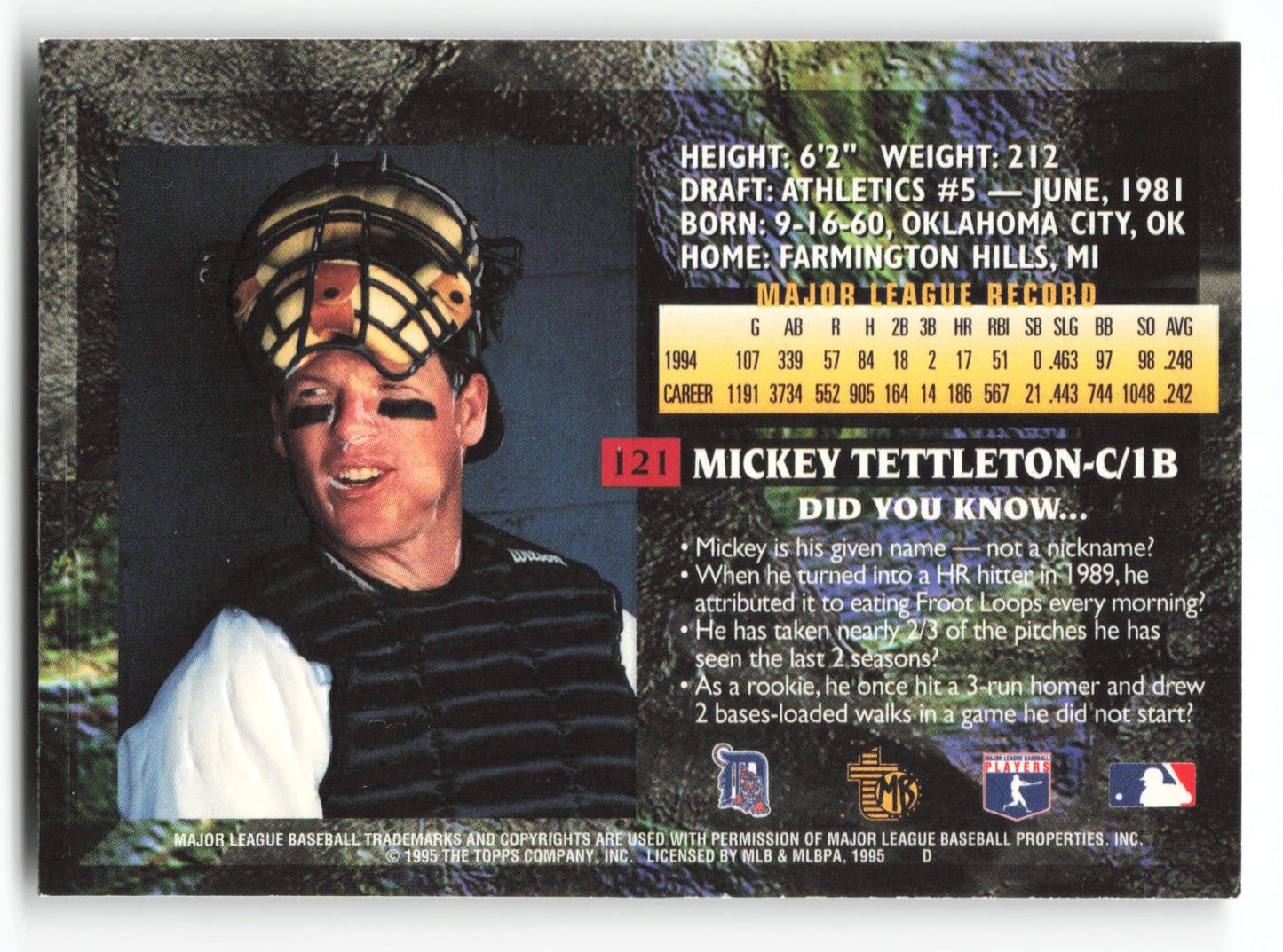 Mickey Tettleton - #121 - 1995 Topps Embossed - Topps