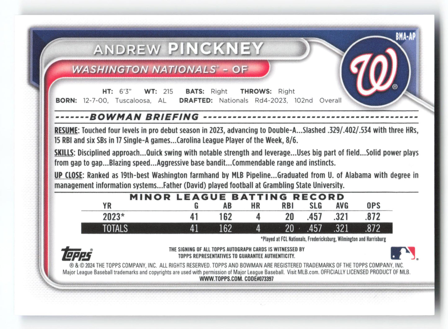 Andrew Pinckney - #BMA-AP - 2024 Bowman Chrome - Bowman