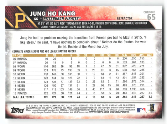 Jung Ho Kang - #65 - 2016 Topps Chrome - Topps