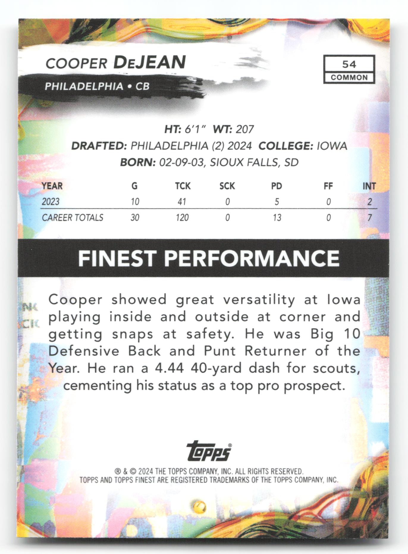 Cooper DeJean - #54 - 2024 Finest -