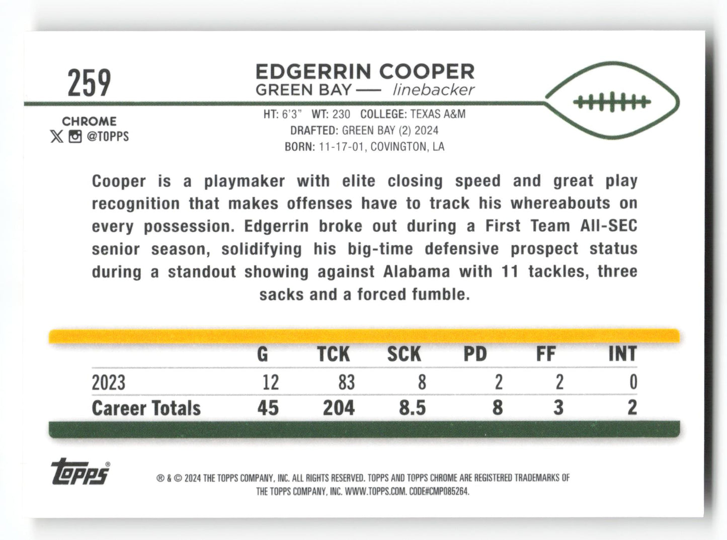 Edgerrin Cooper - #259 - 2024 Topps Chrome - Topps