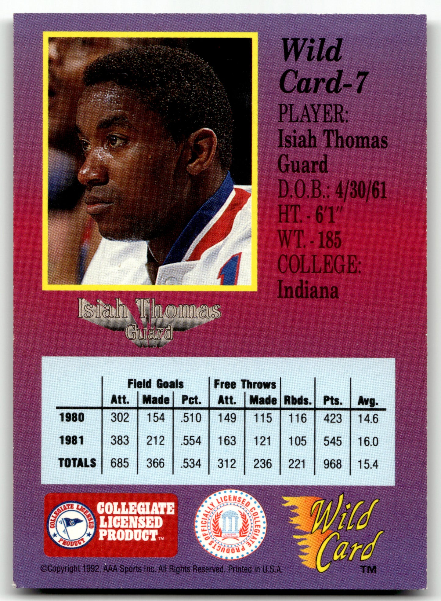 1991-92 Wild Card #7a Isiah Thomas Thomas