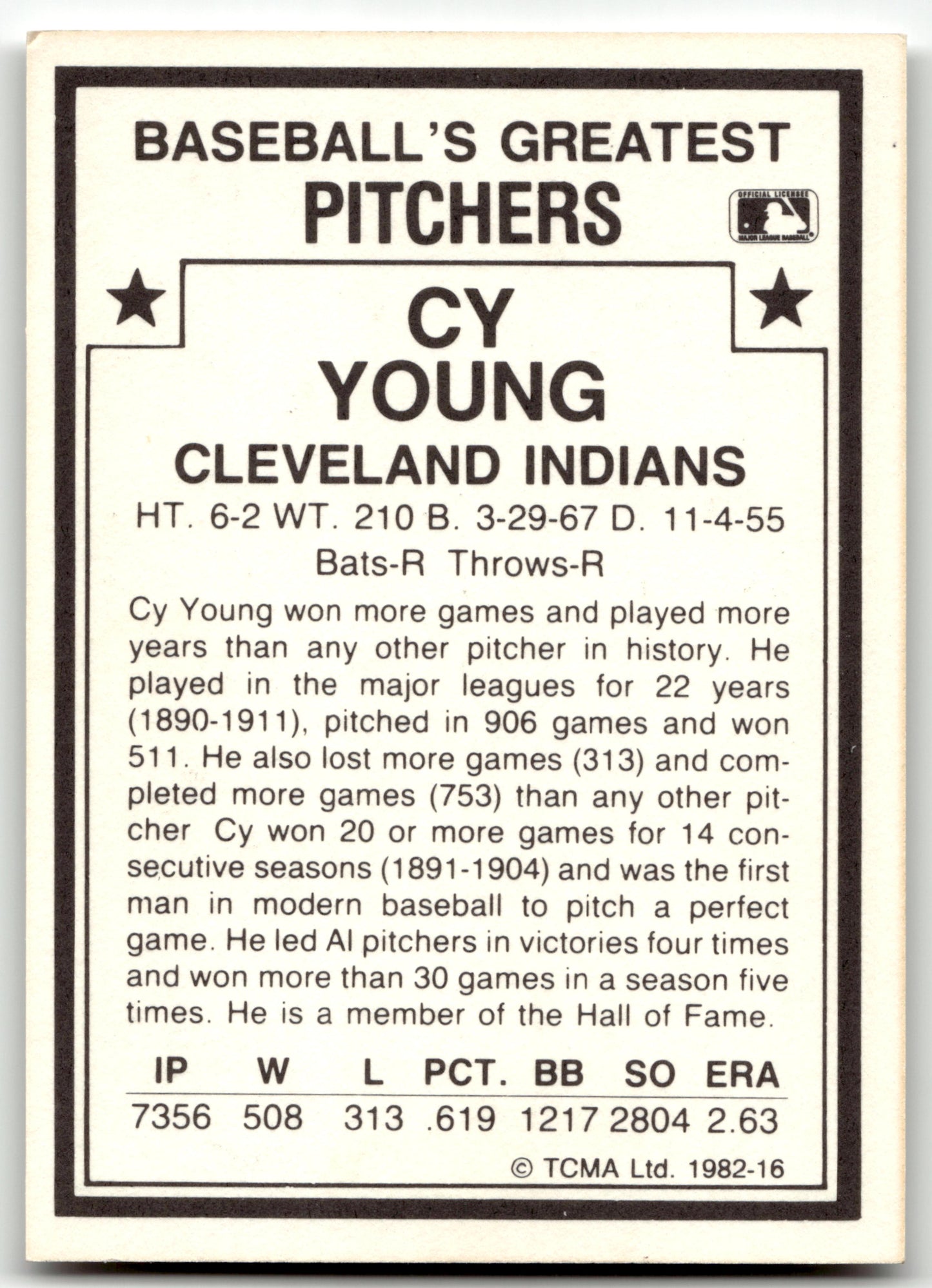 Cy Young - #16 - 1982 TCMA Baseball's Greatest Pitchers (Tan Backs) - TCMA