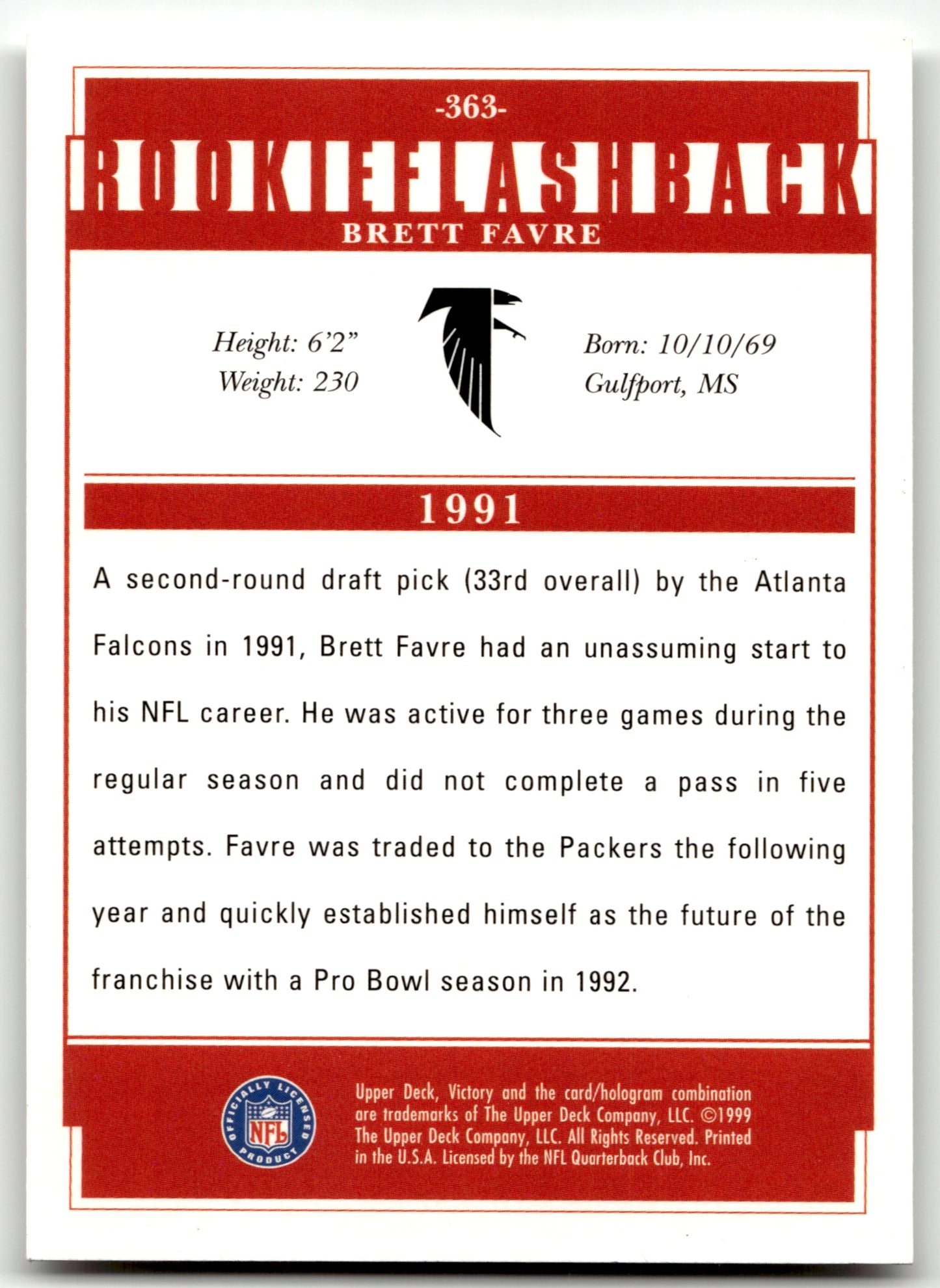 1999 Upper Deck Victory #363 Brett Favre