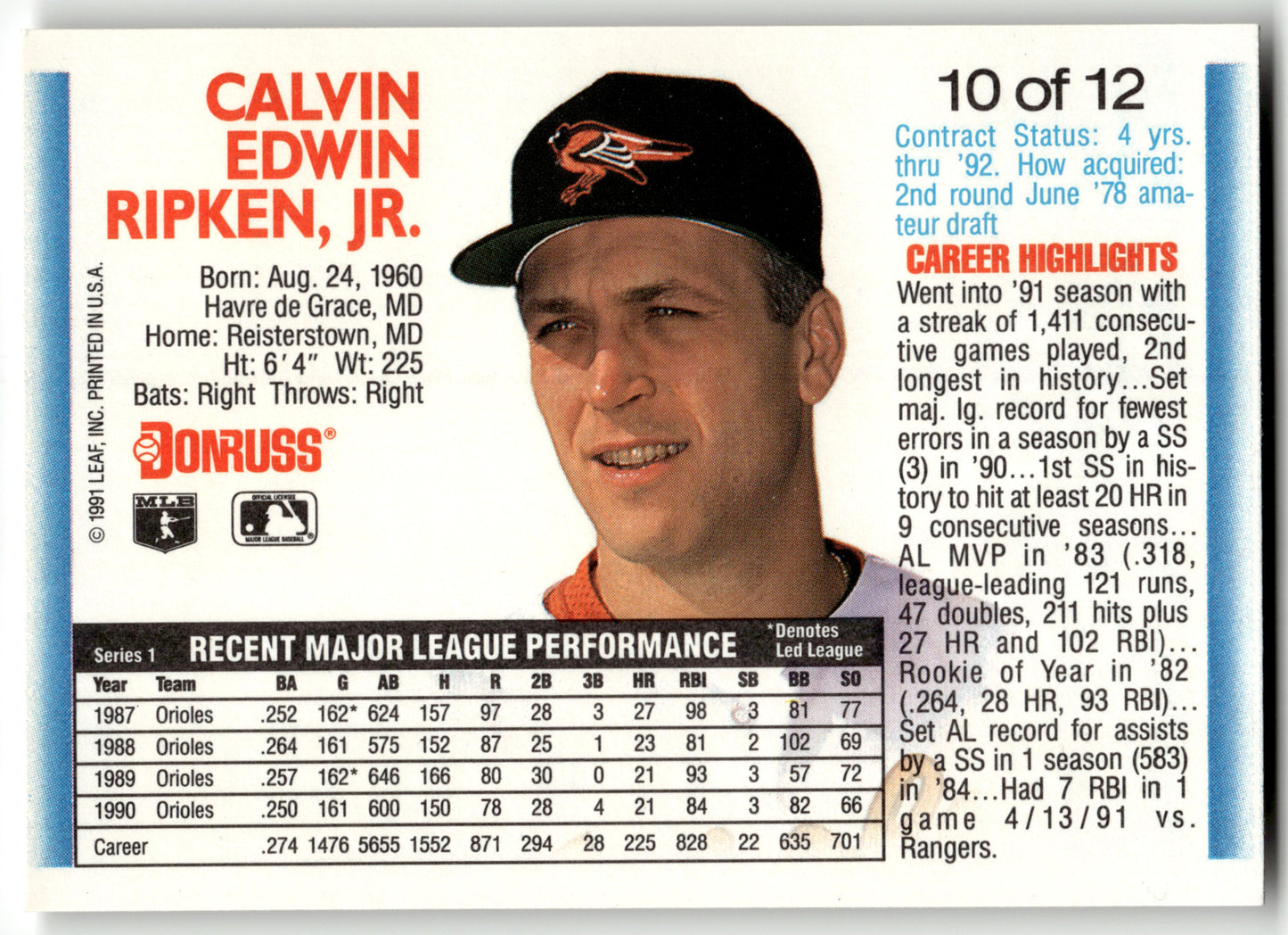 Cal Ripken - #10 - 1992 Donruss - Donruss