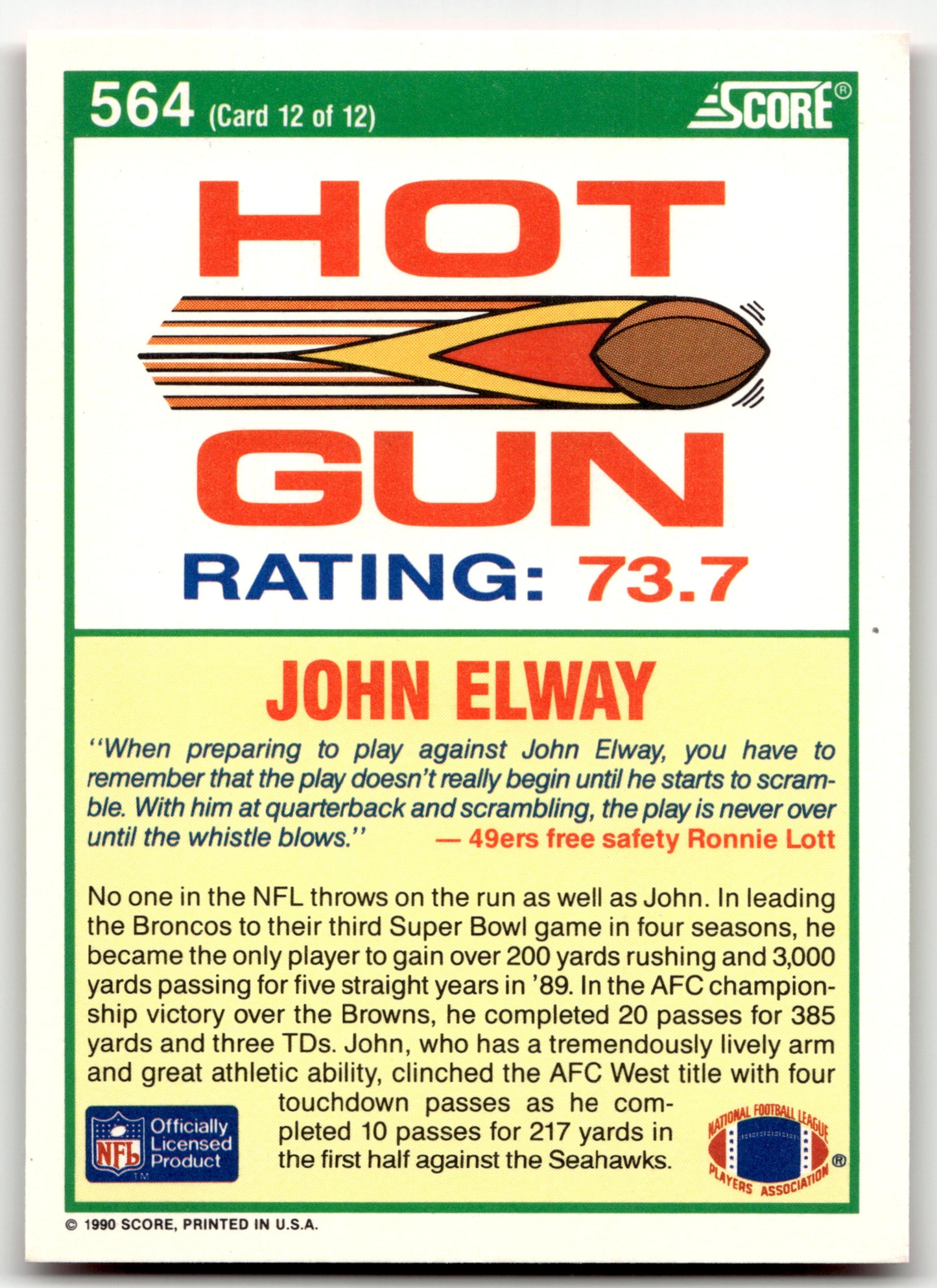 John Elway - #564 - 1990 Score - Score
