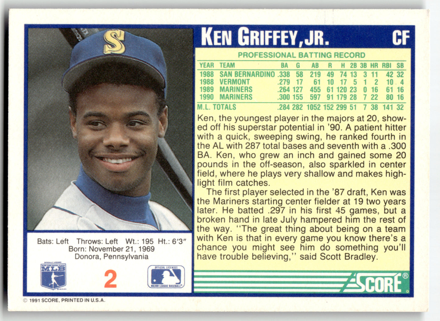 Ken Griffey, Jr. - #2 - 1991 Score - Score