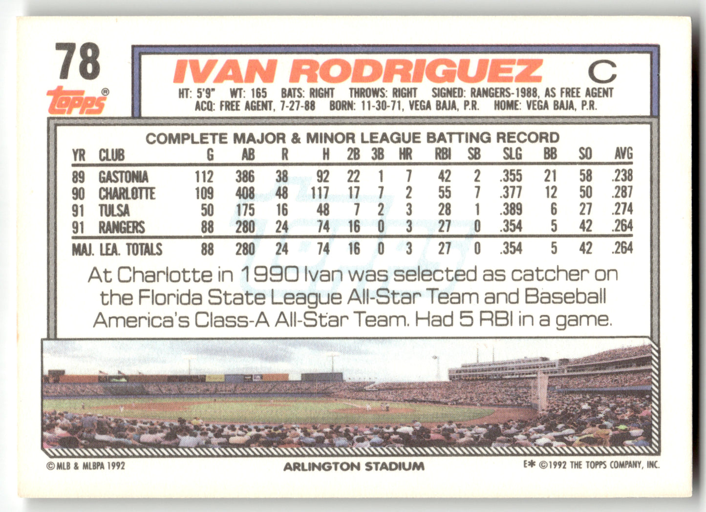 Ivan Rodriguez - #78 - 1992 Topps - Topps