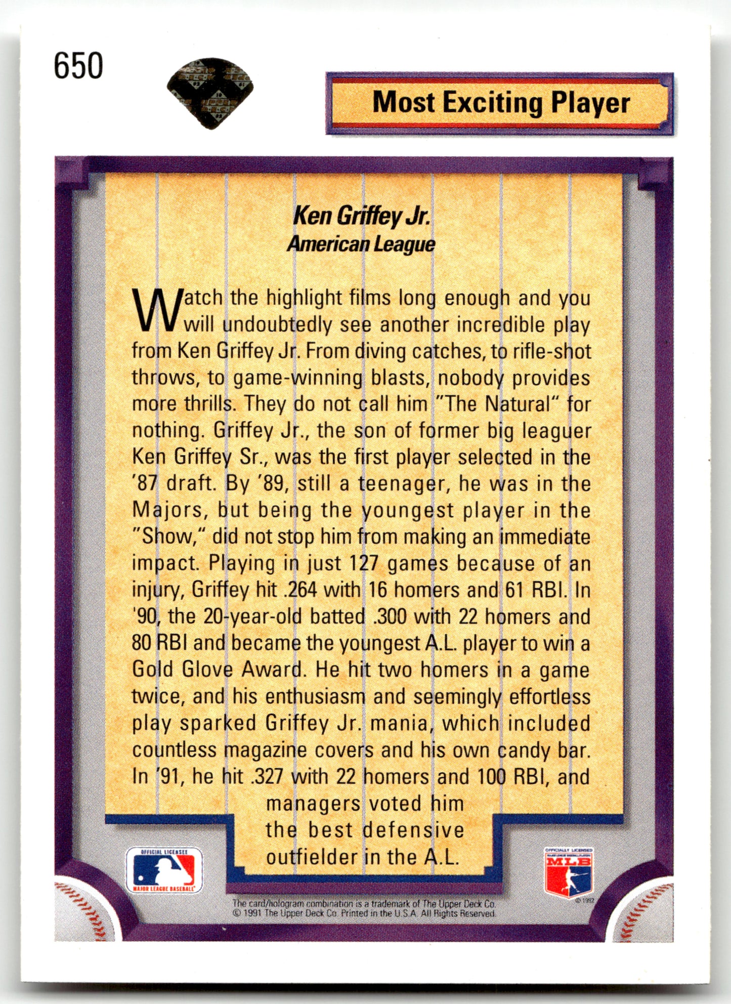 Ken Griffey Jr. - #650 - 1992 Upper Deck - Upper Deck