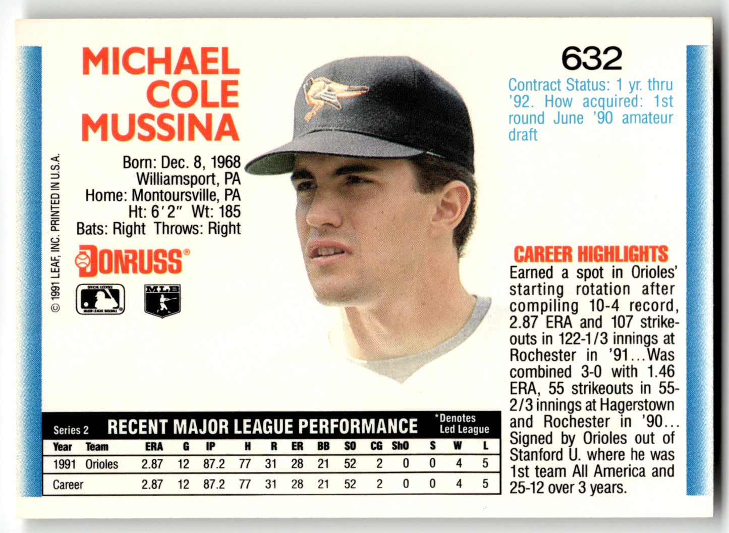 Mike Mussina - #632b - 1992 Donruss - Donruss