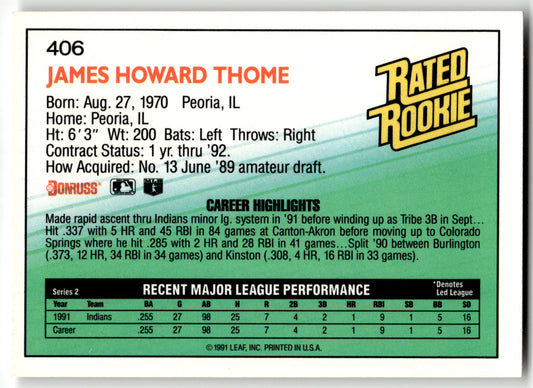 Jim Thome - #406 - 1992 Donruss - Donruss