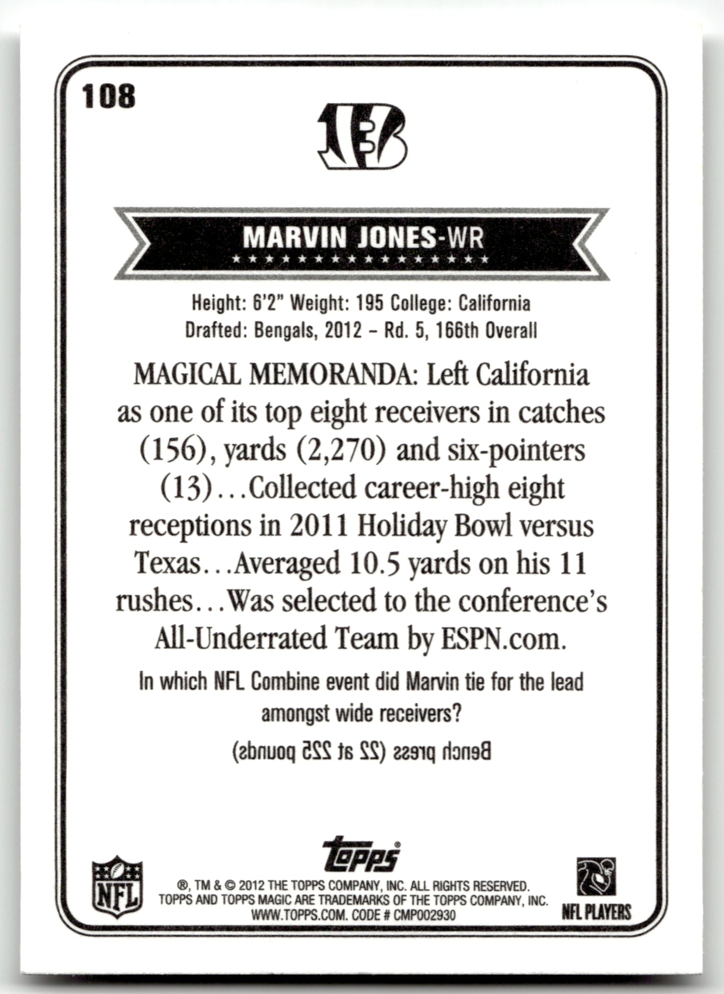 Marvin Jones - #108 - 2012 Topps Magic - Topps