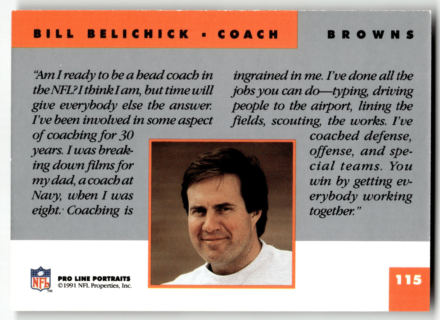Bill Belichick - #115 - 1991 Pro Line Portraits -