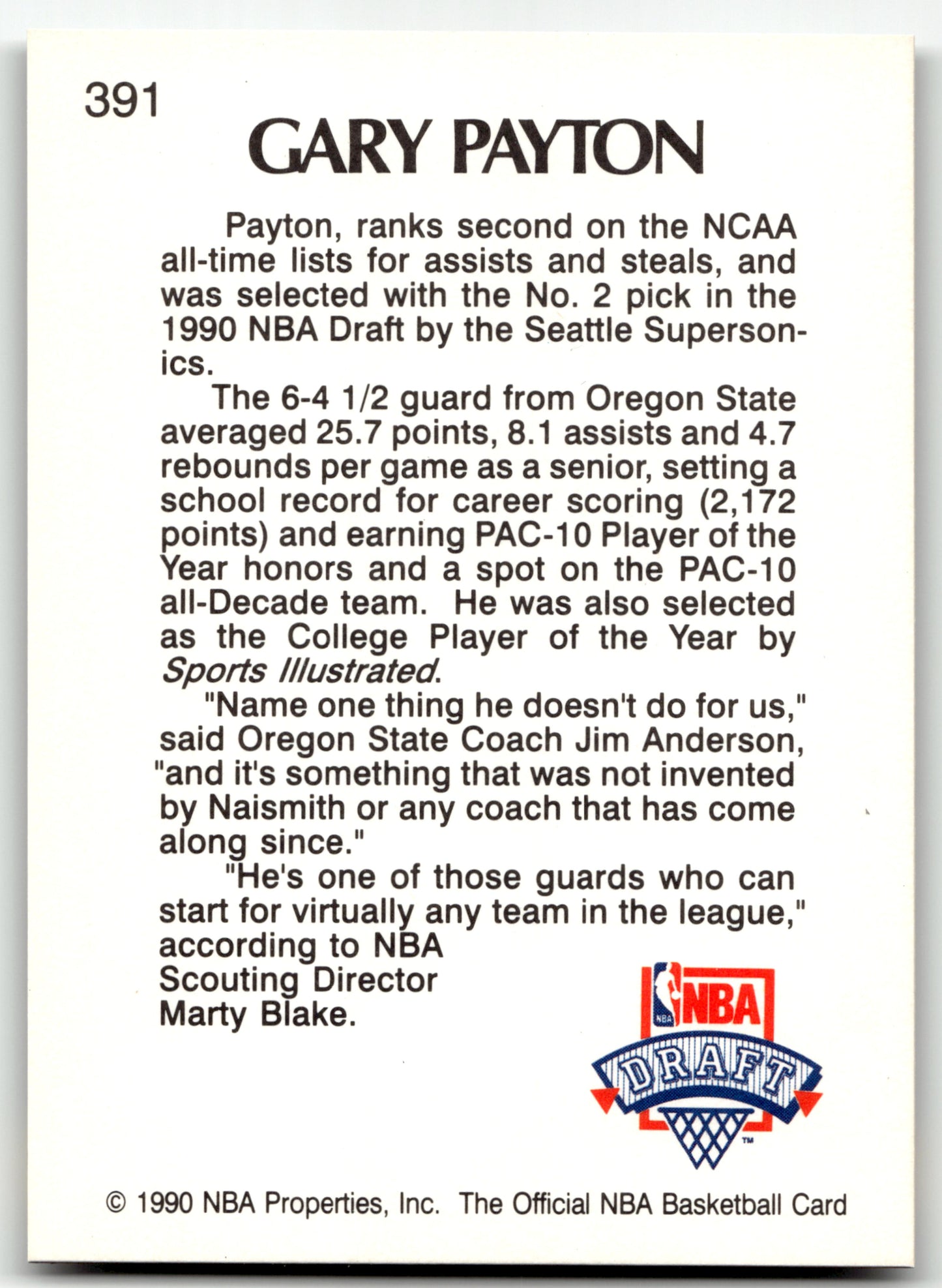 Gary Payton - #NNO - 1990 Hoops Team Night Seattle SuperSonics -