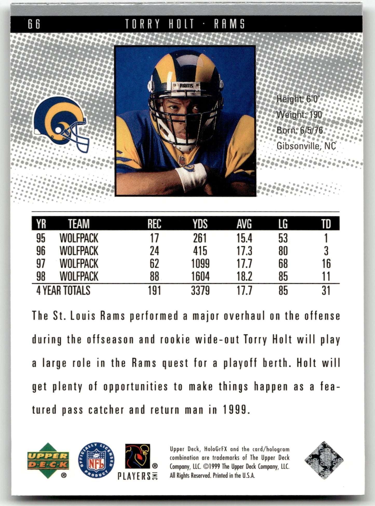 Torry Holt - #66 - 1999 Upper Deck HoloGrFX - Upper Deck
