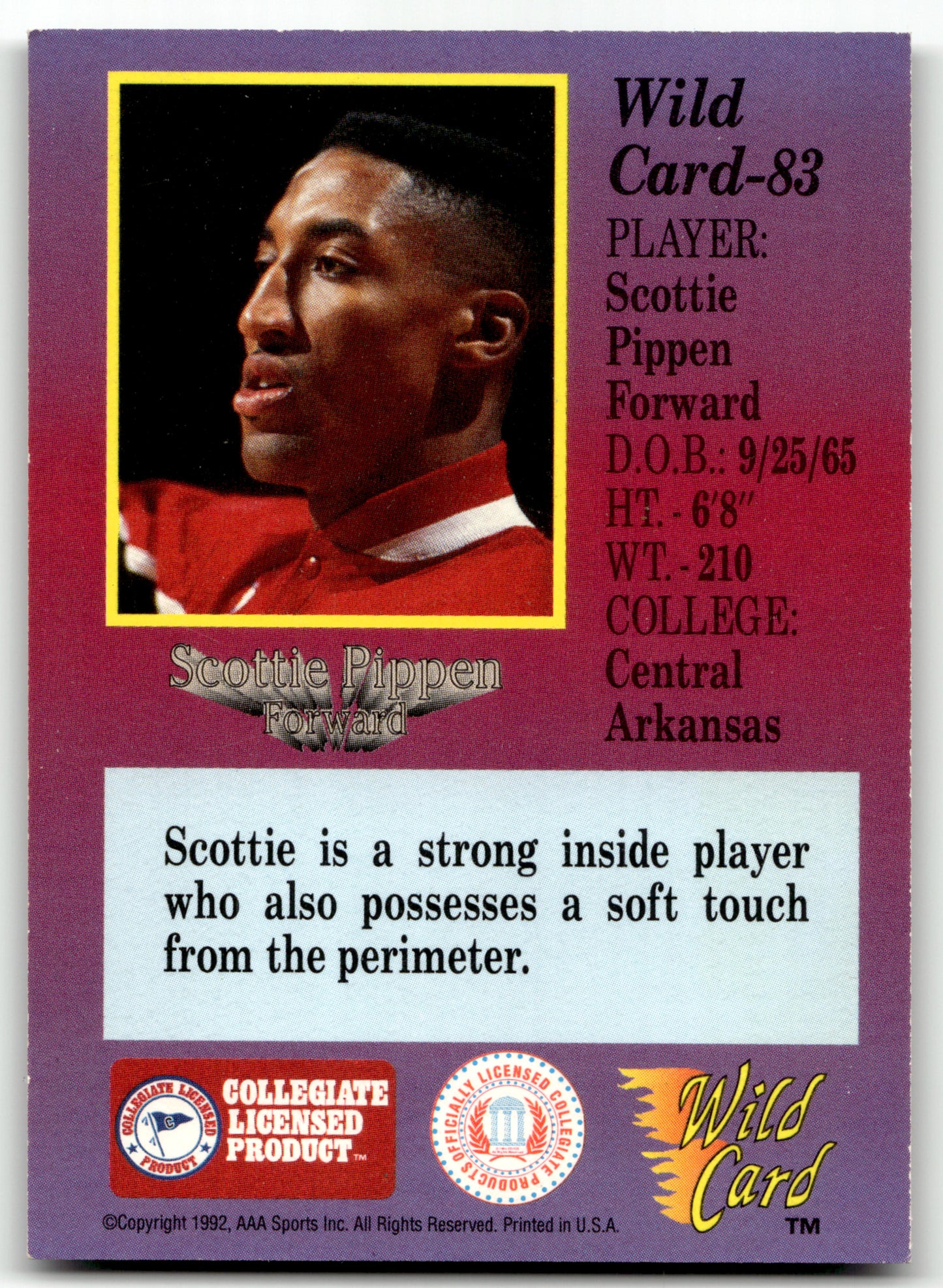 Scottie Pippen - #83 - 1991-92 Wild Card -