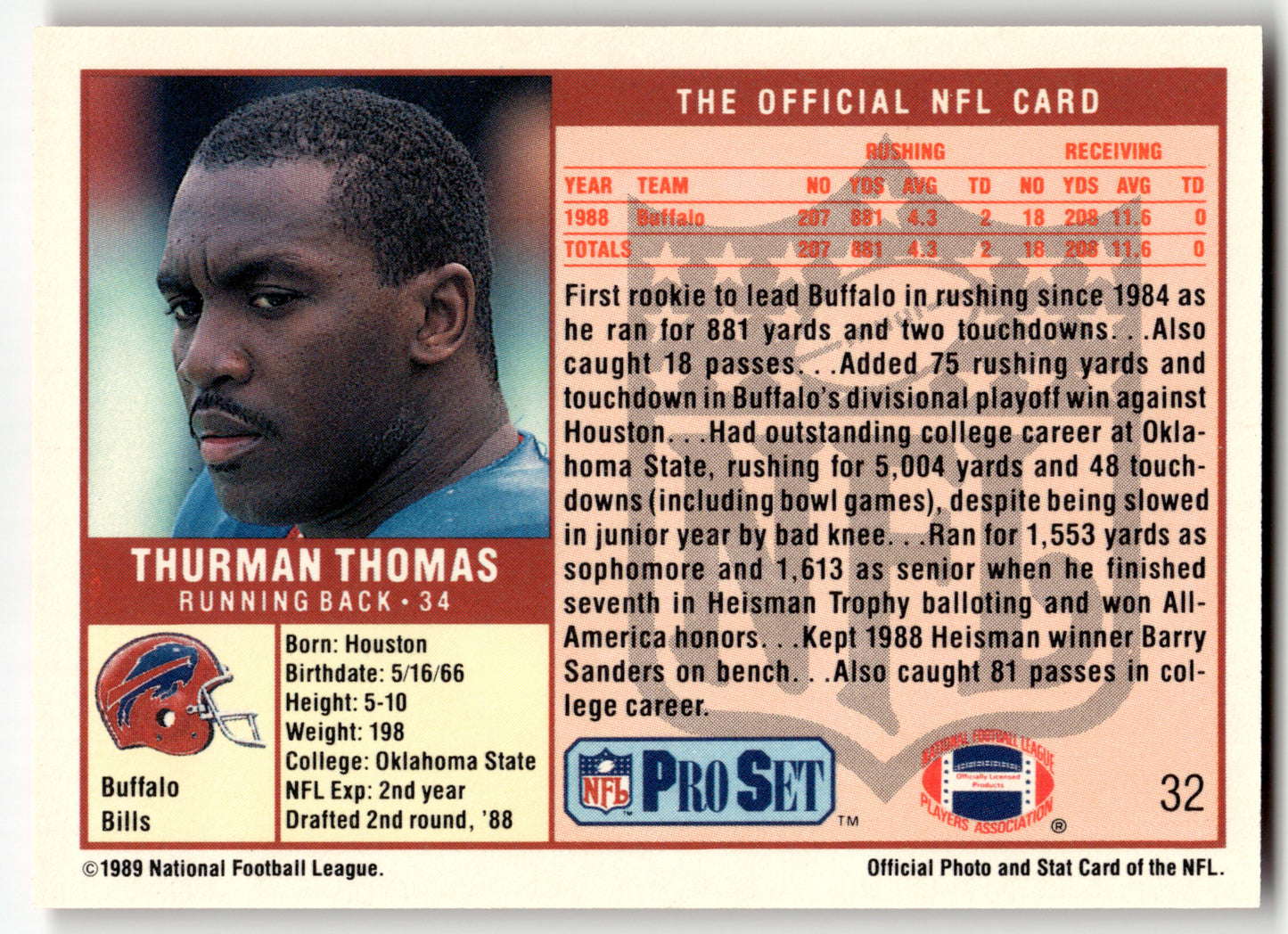 Thurman Thomas - #32 - 1989 Pro Set -