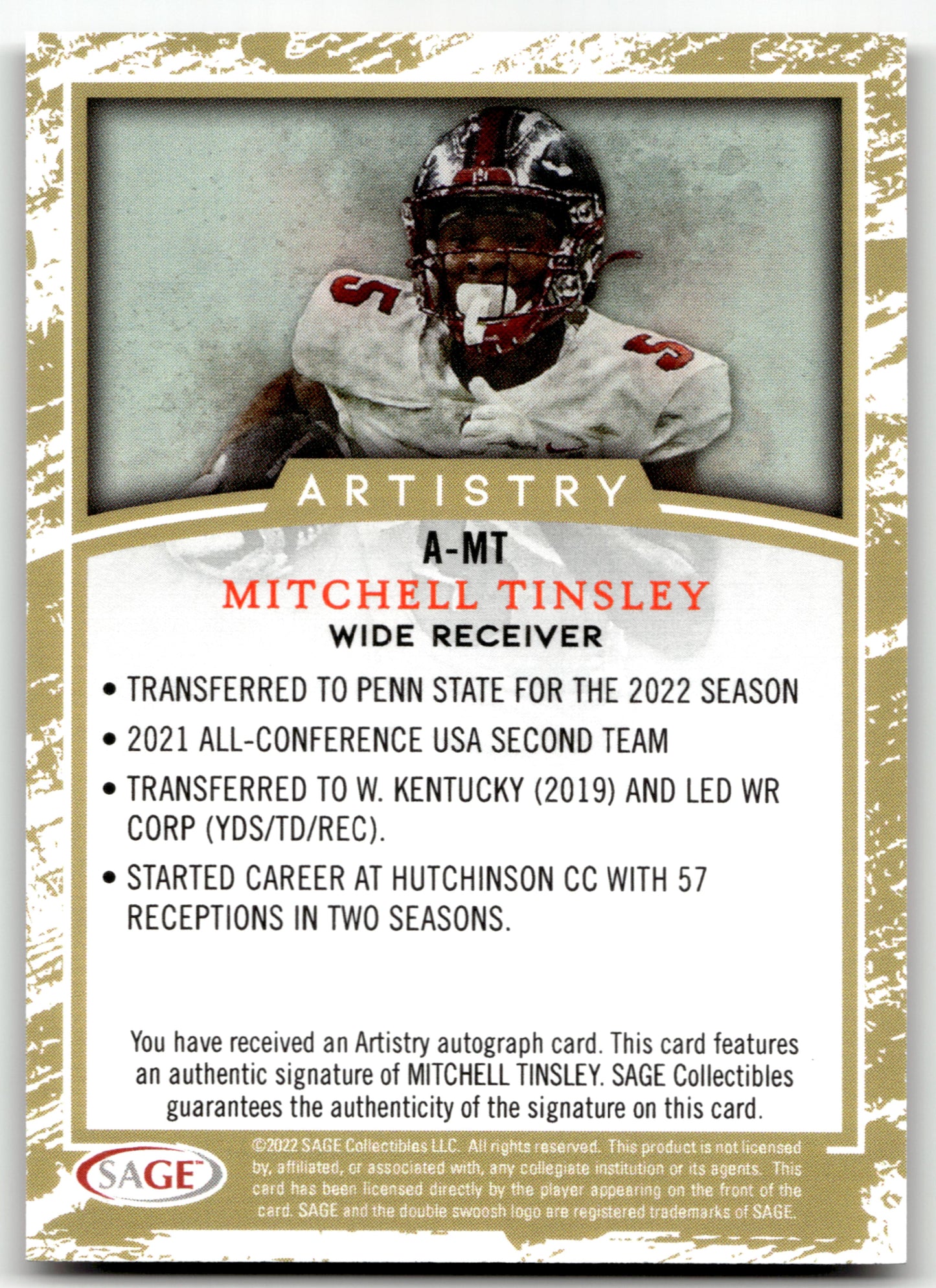 Mitchell Tinsley - #A-MT - 2022 SAGE Artistry - Sage