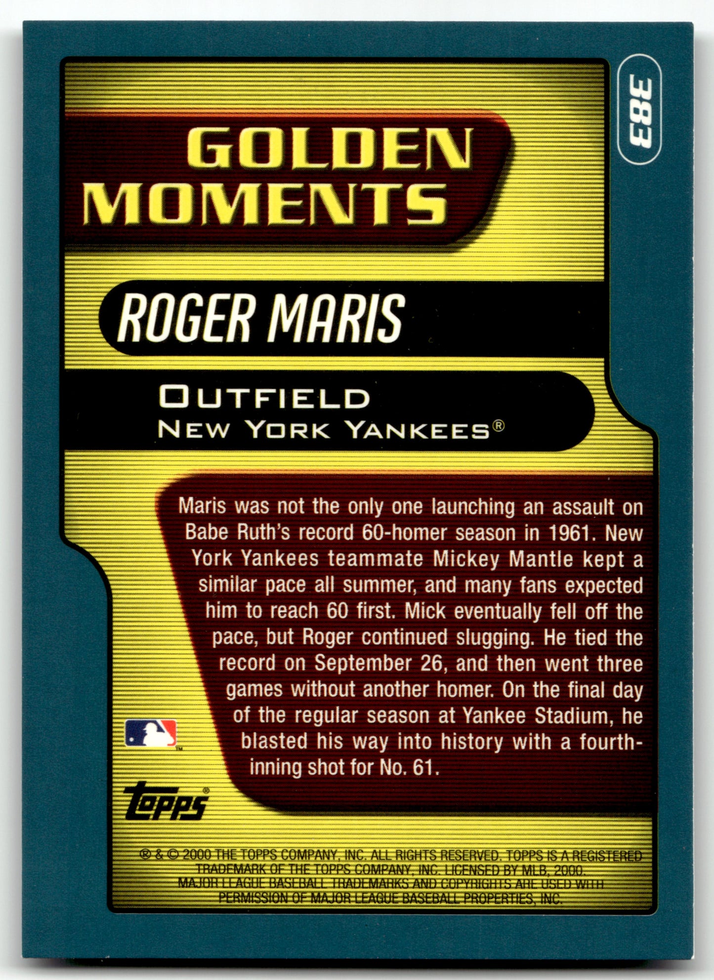 Roger Maris - #383 - 2001 Topps - Topps