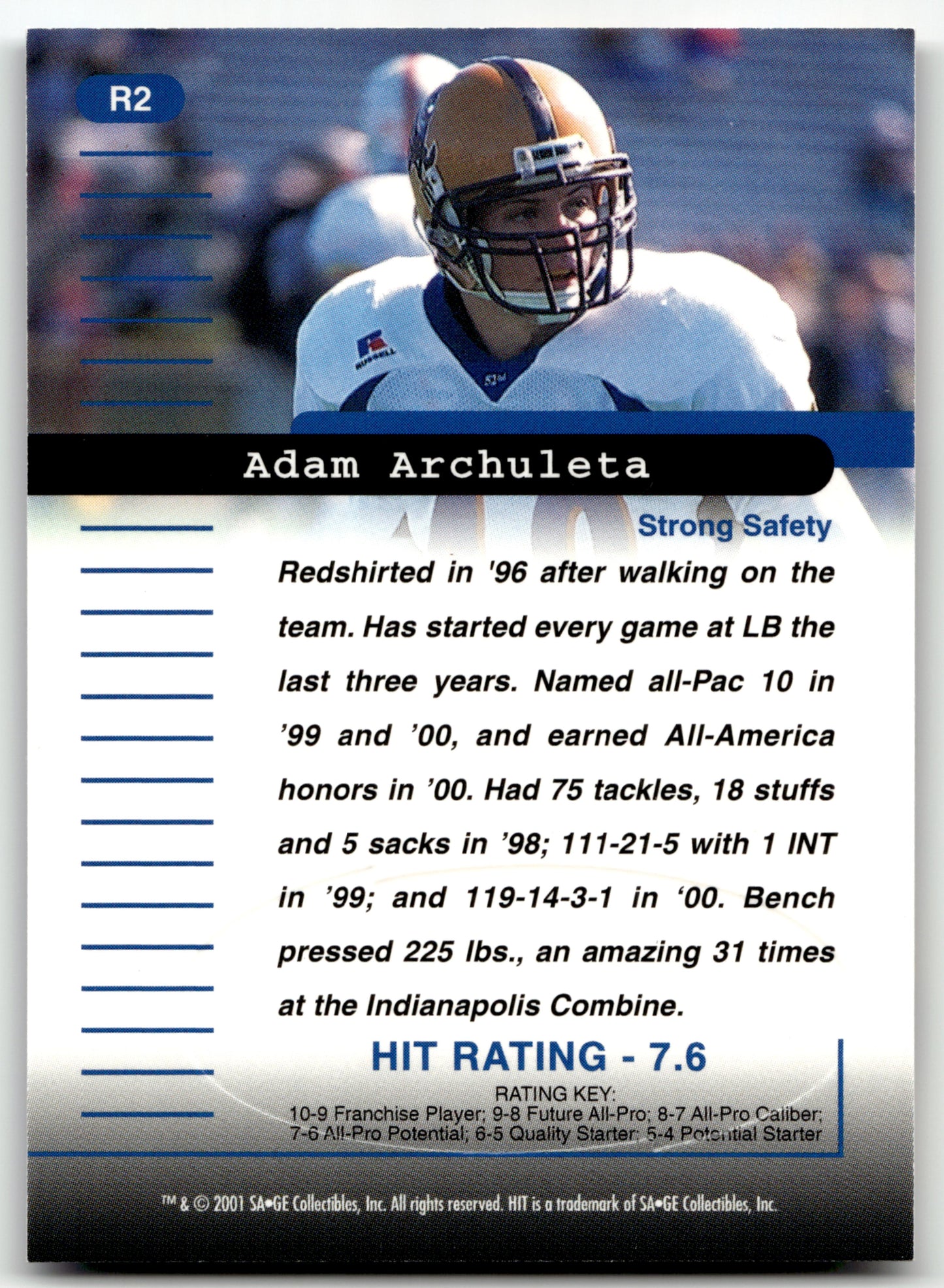 Adam Archuleta - #R2 - 2001 SAGE HIT - Sage