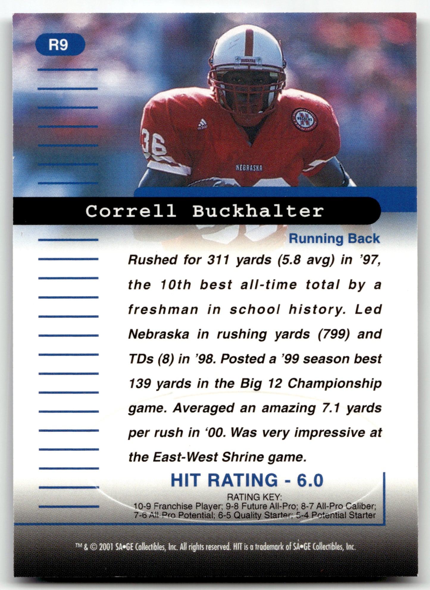 Correll Buckhalter - #R9 - 2001 SAGE HIT - Sage