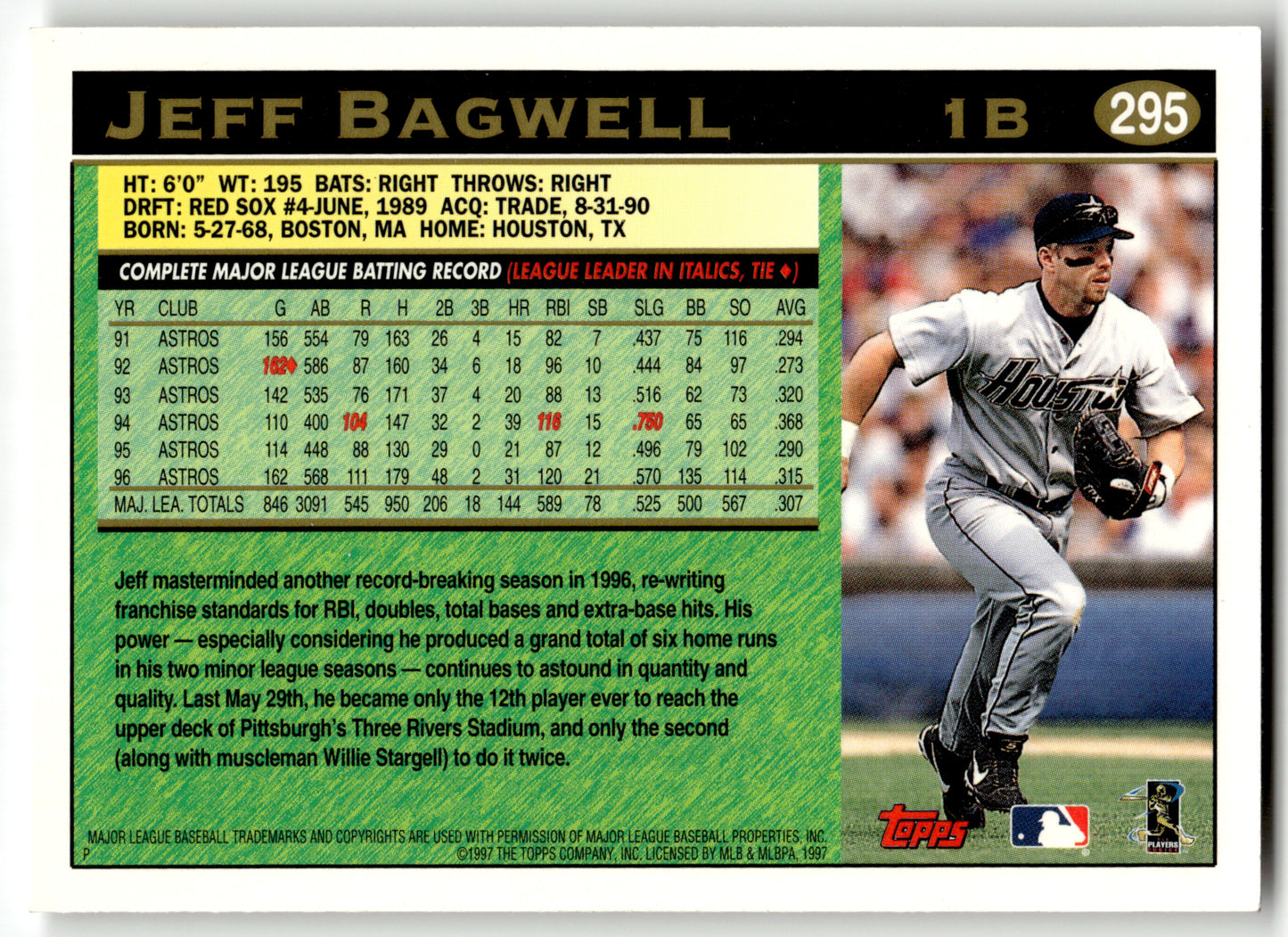 Jeff Bagwell - #295 - 1997 Topps - Topps