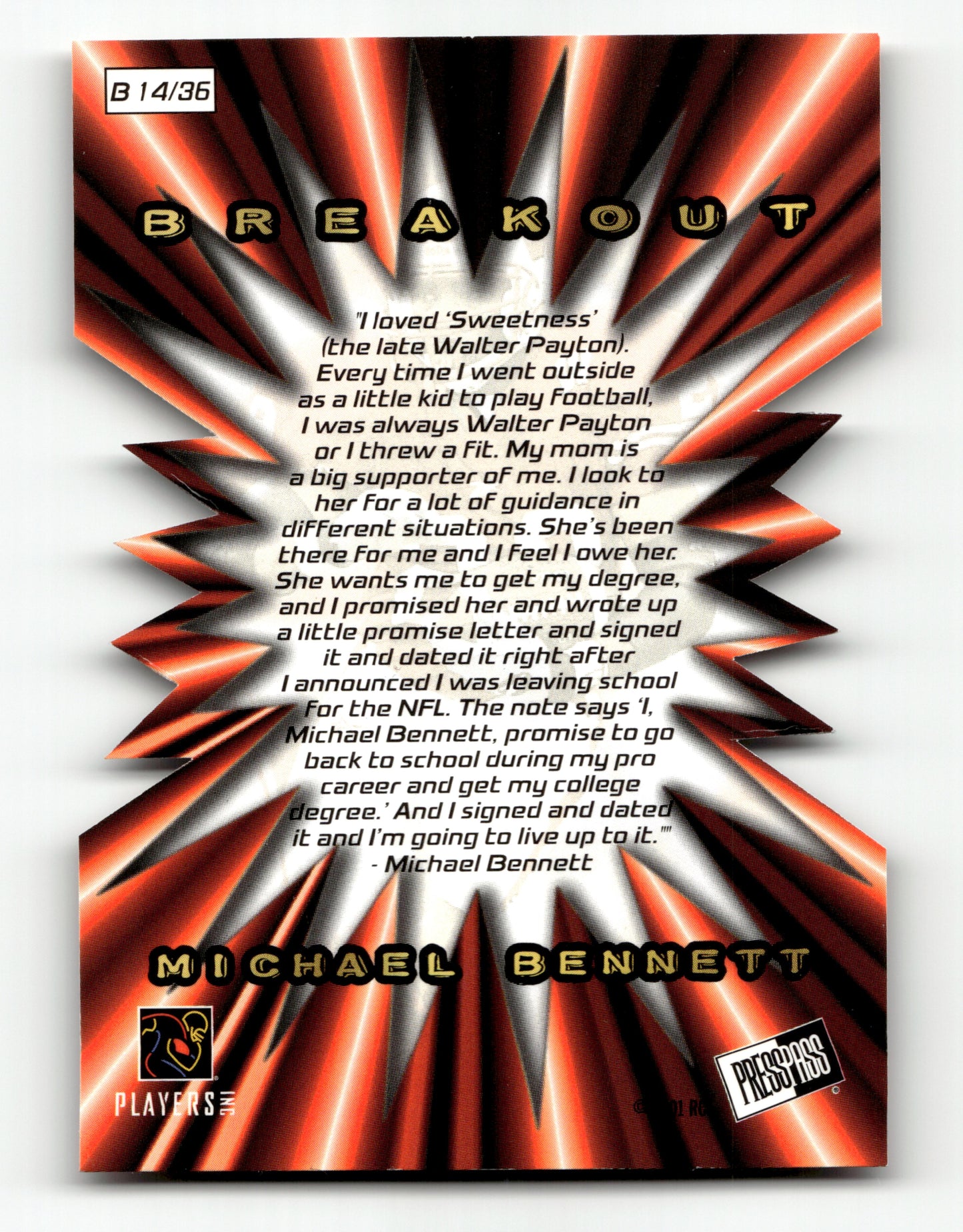 Michael Bennett - #B14 - 2001 Press Pass -