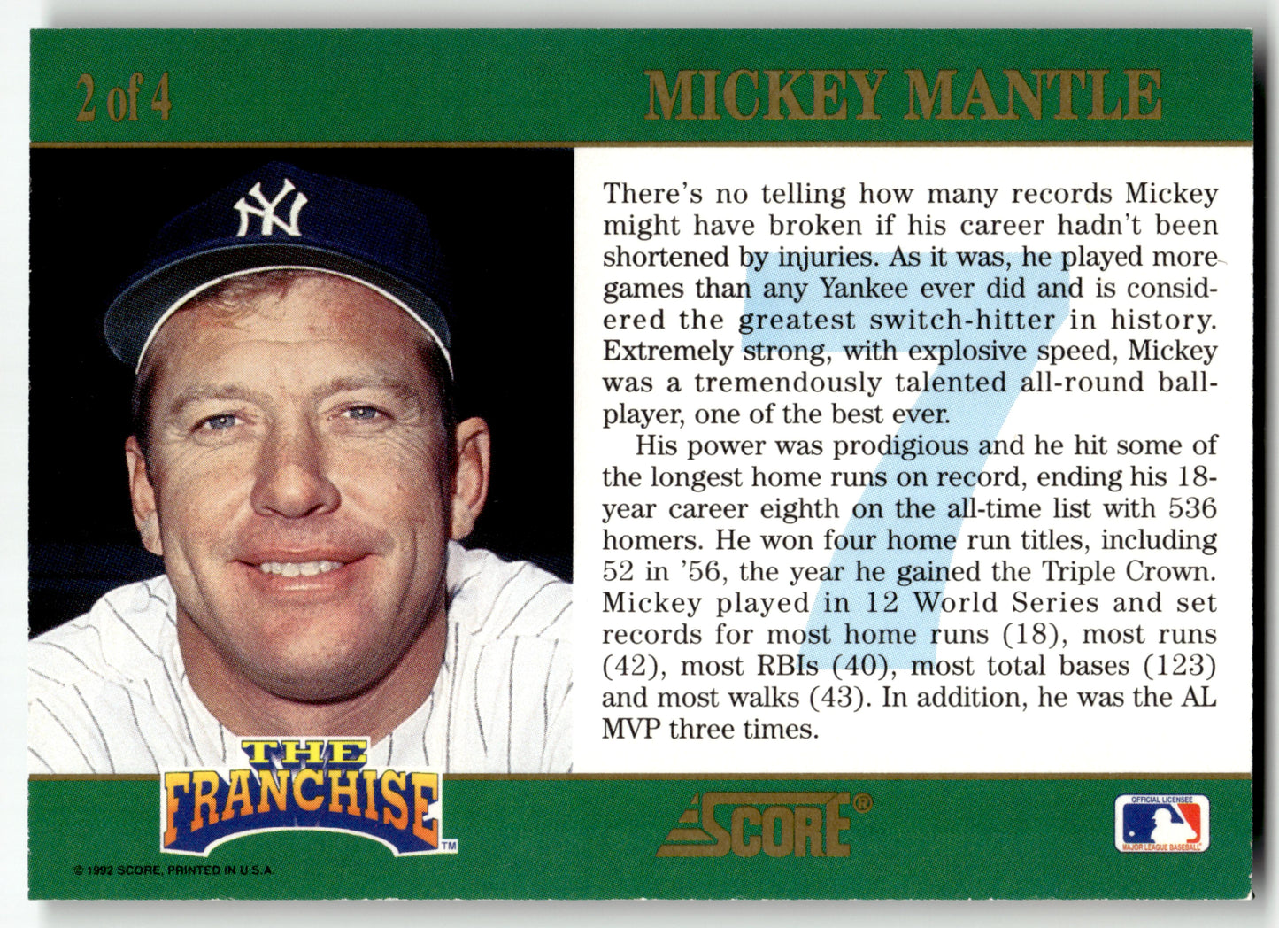 Mickey Mantle - #2 - 1992 Score - Score