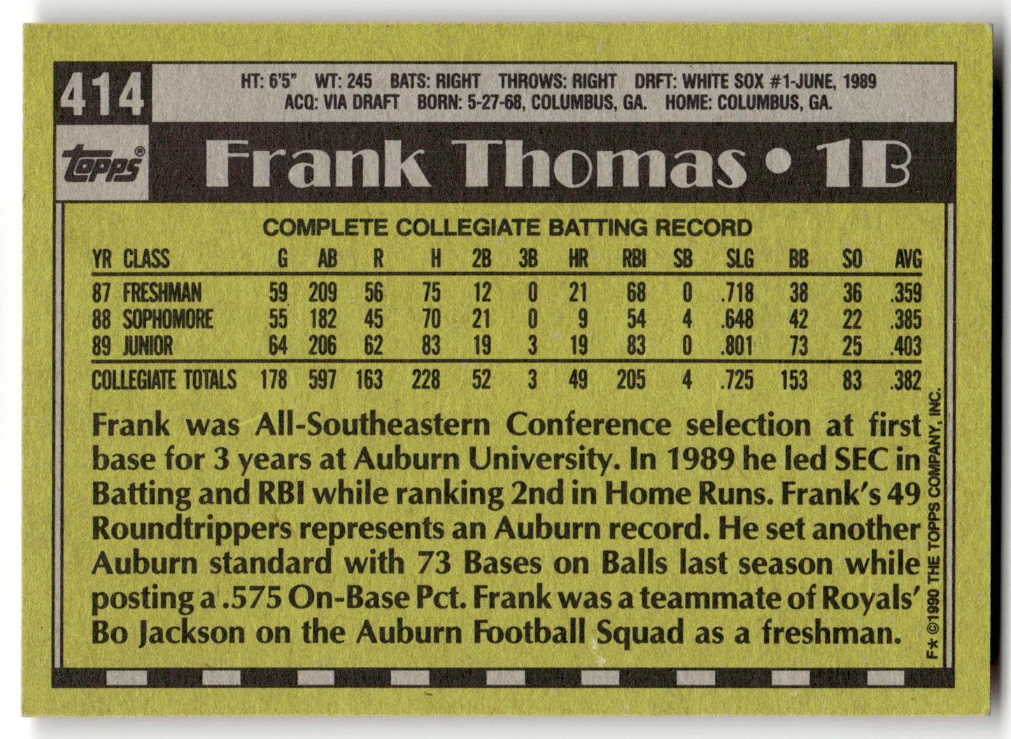 Frank Thomas - #414a - 1990 Topps - Topps
