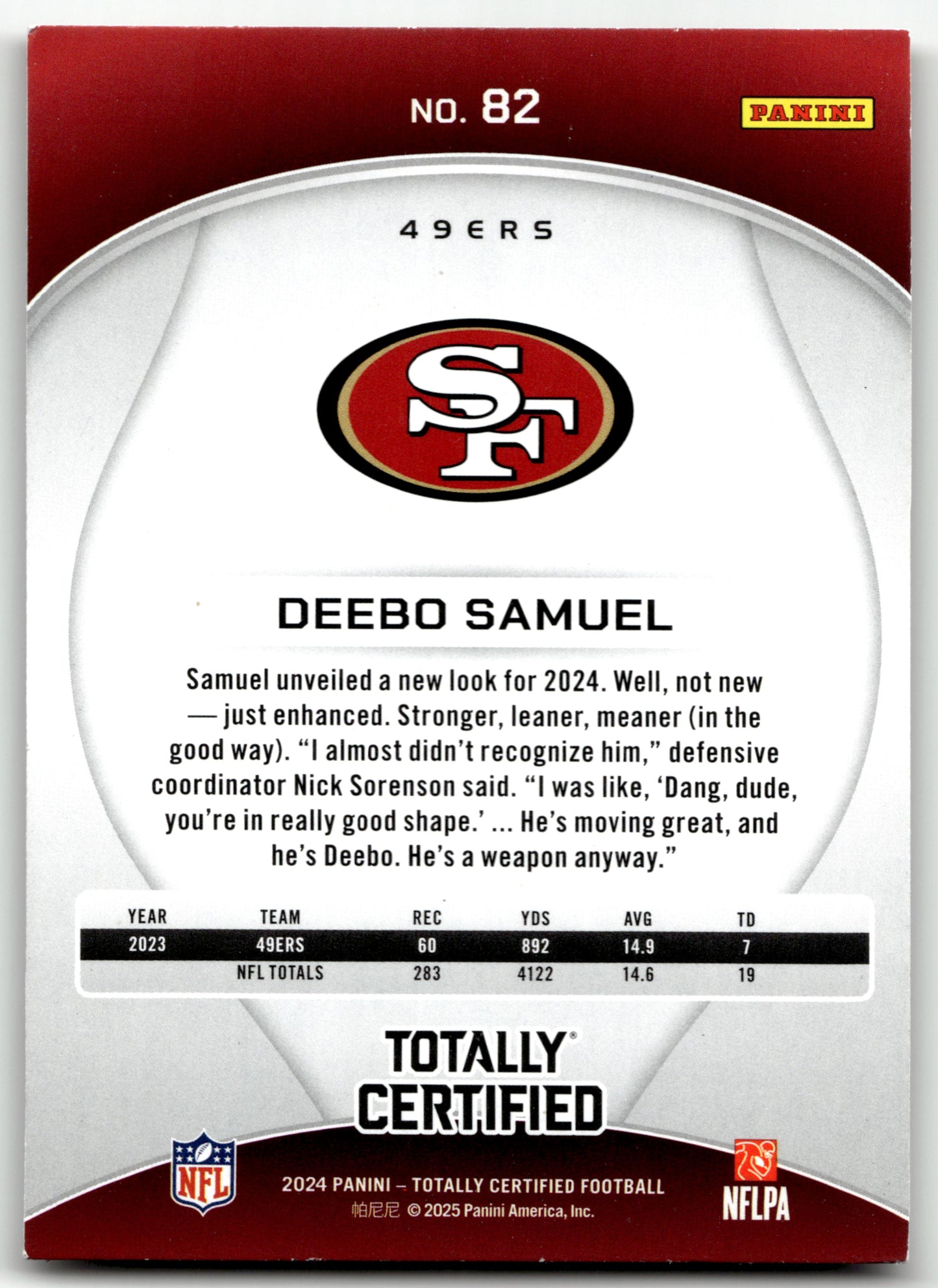 Deebo Samuel - #82 - 2024 Panini Totally Certified - Panini