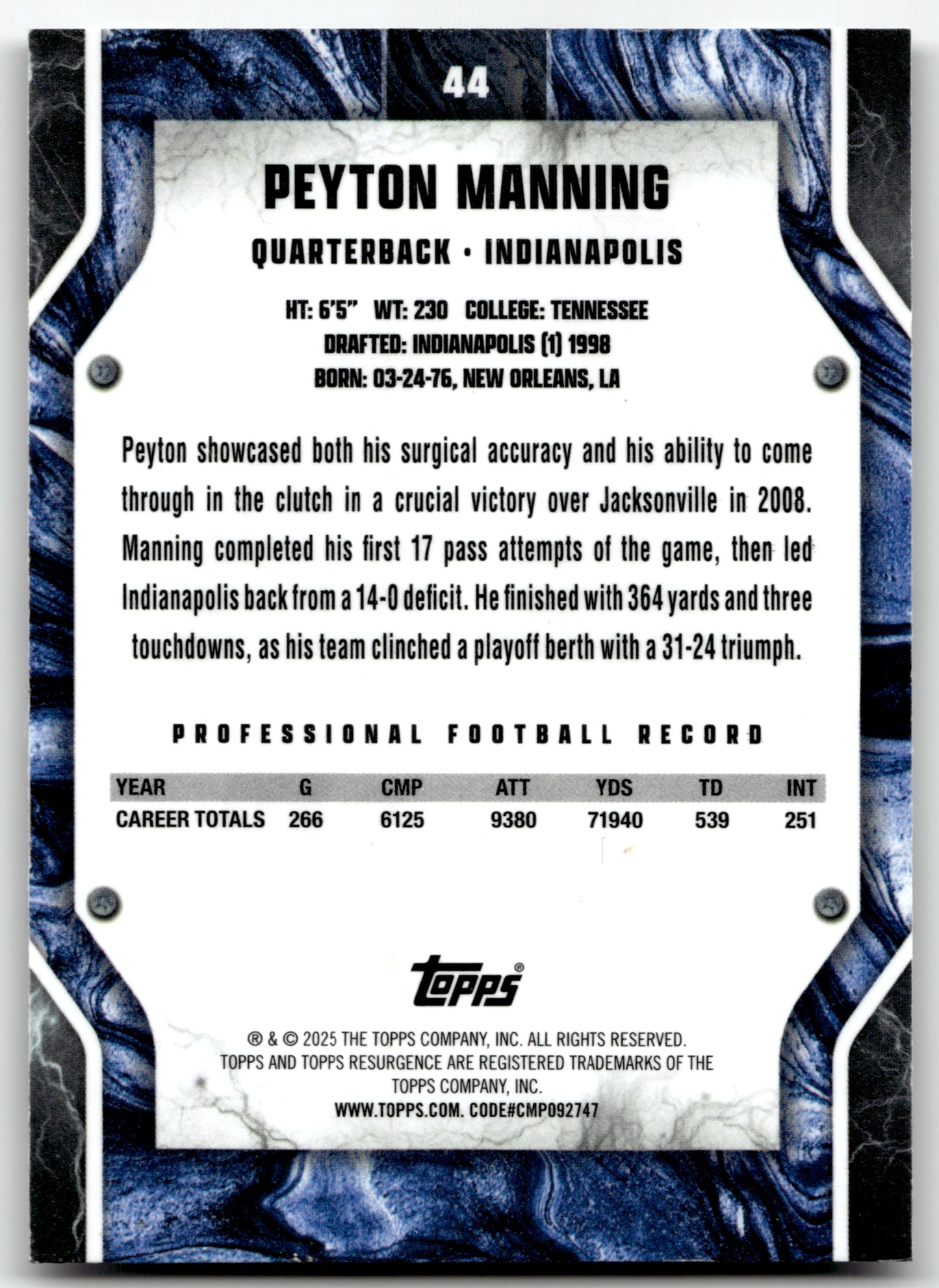 Peyton Manning - #44 - 2024 Topps Resurgence - Topps
