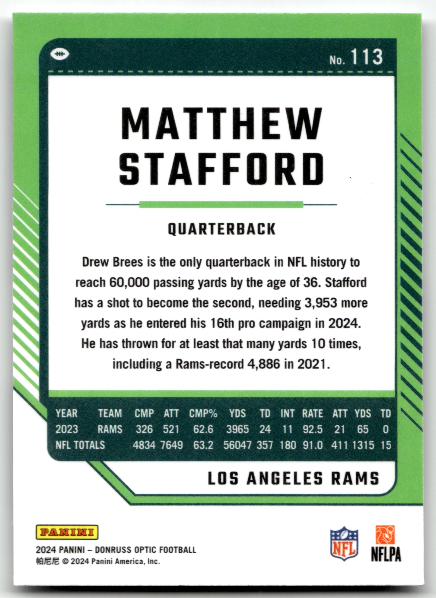 Matthew Stafford - #113 - 2024 Donruss Optic - Donruss