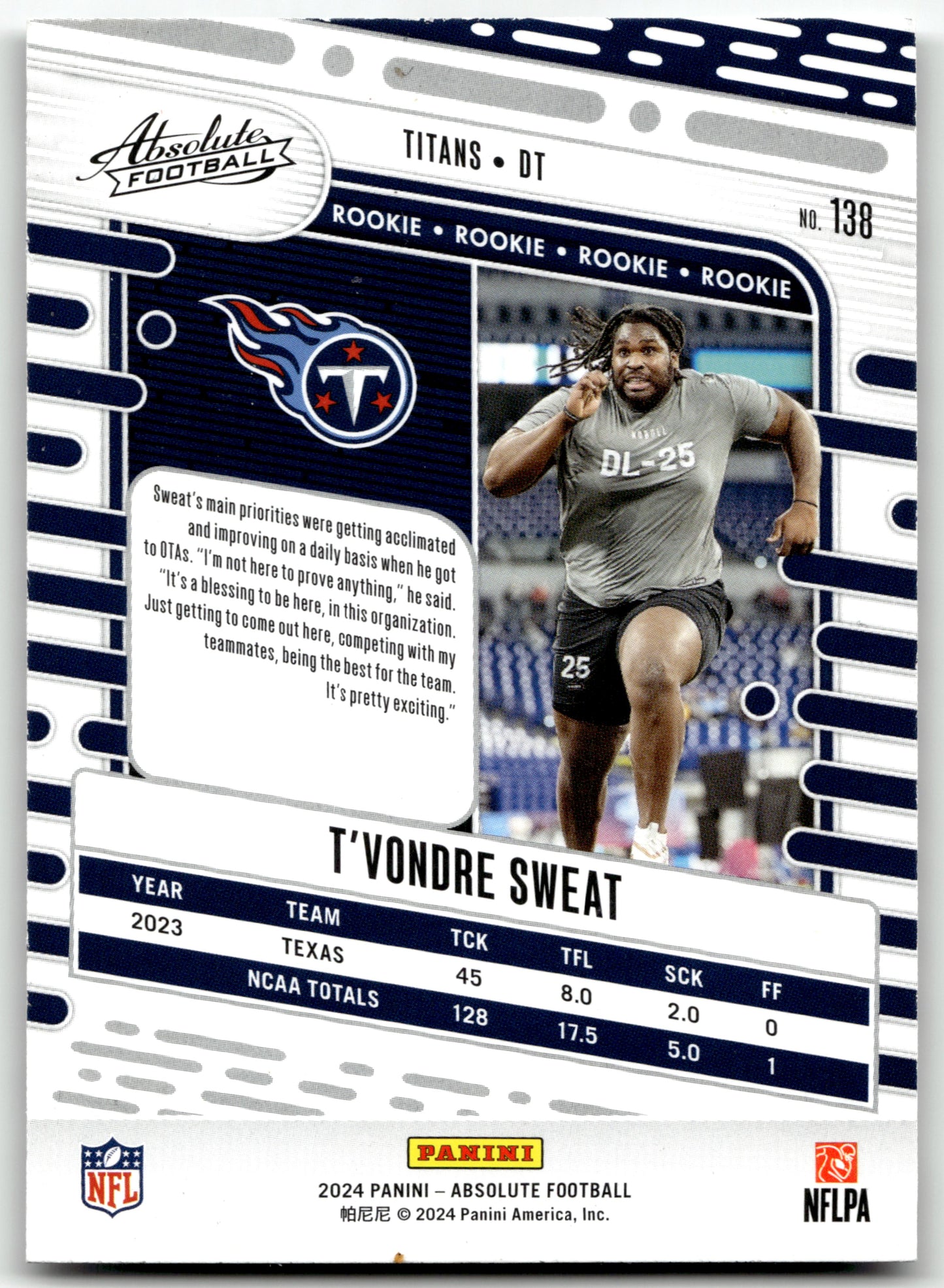 T'Vondre Sweat - #138 - 2024 Panini Absolute - Panini