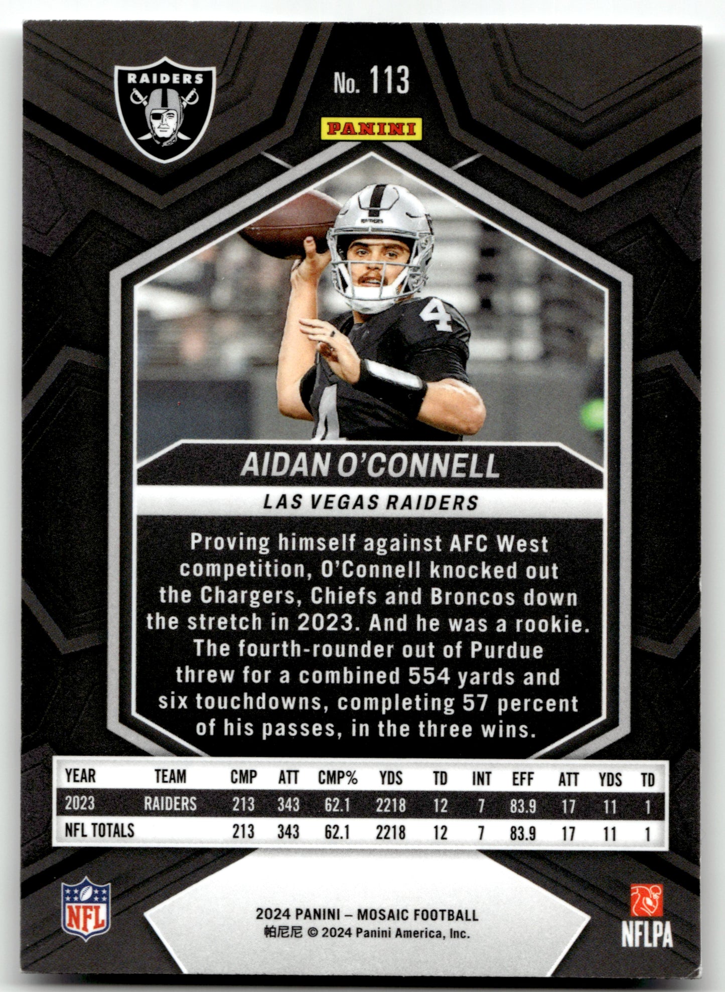 Aidan O'Connell - #113 - 2024 Panini Mosaic - Panini